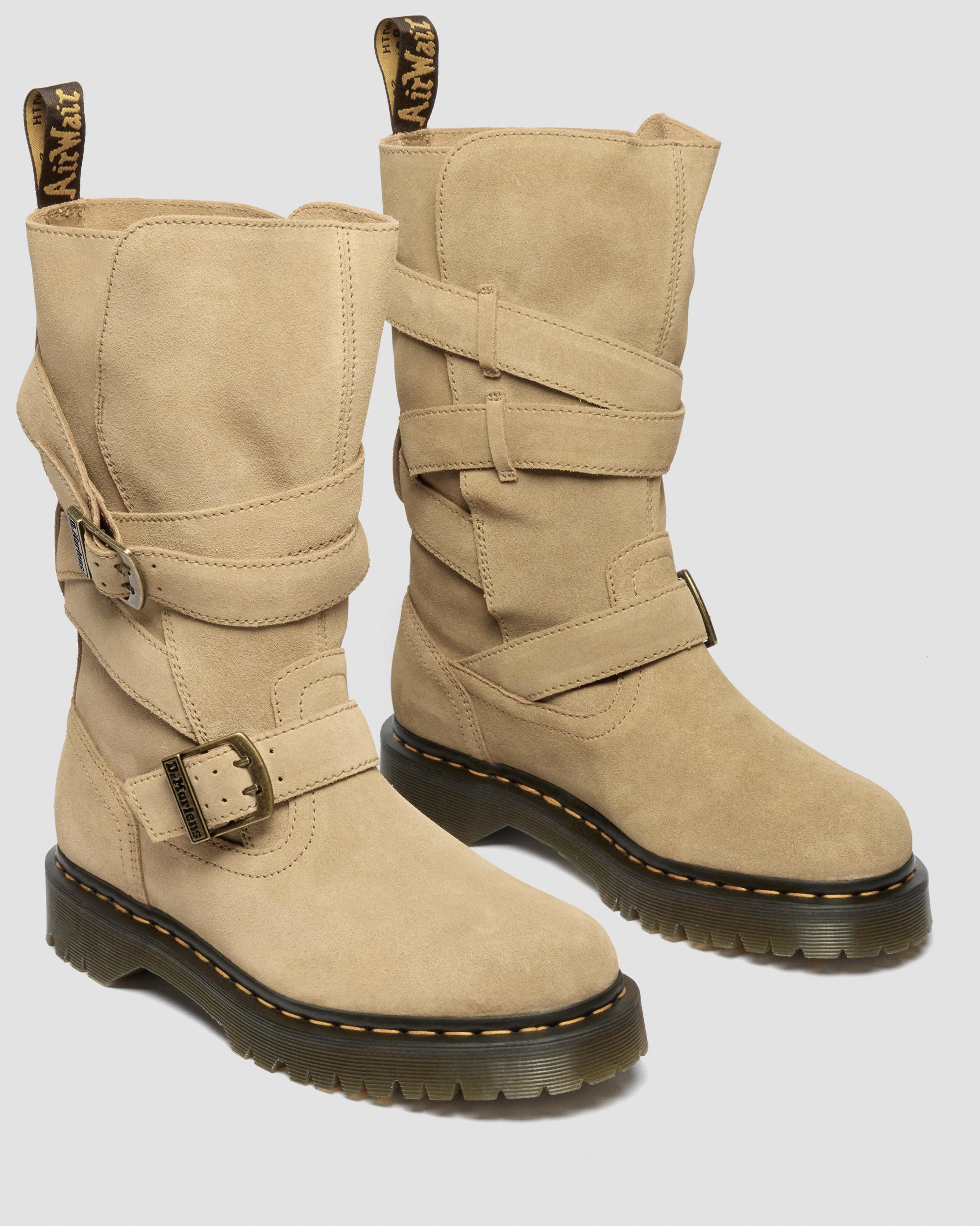 Stivali Biker Anistone Two Strap in camoscio in Camel