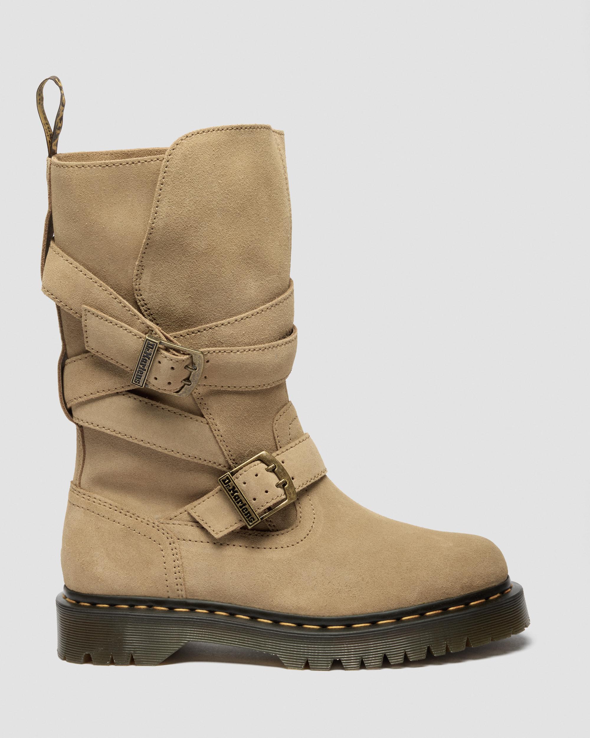 Stivali Biker Anistone Two Strap in camoscio in Camel