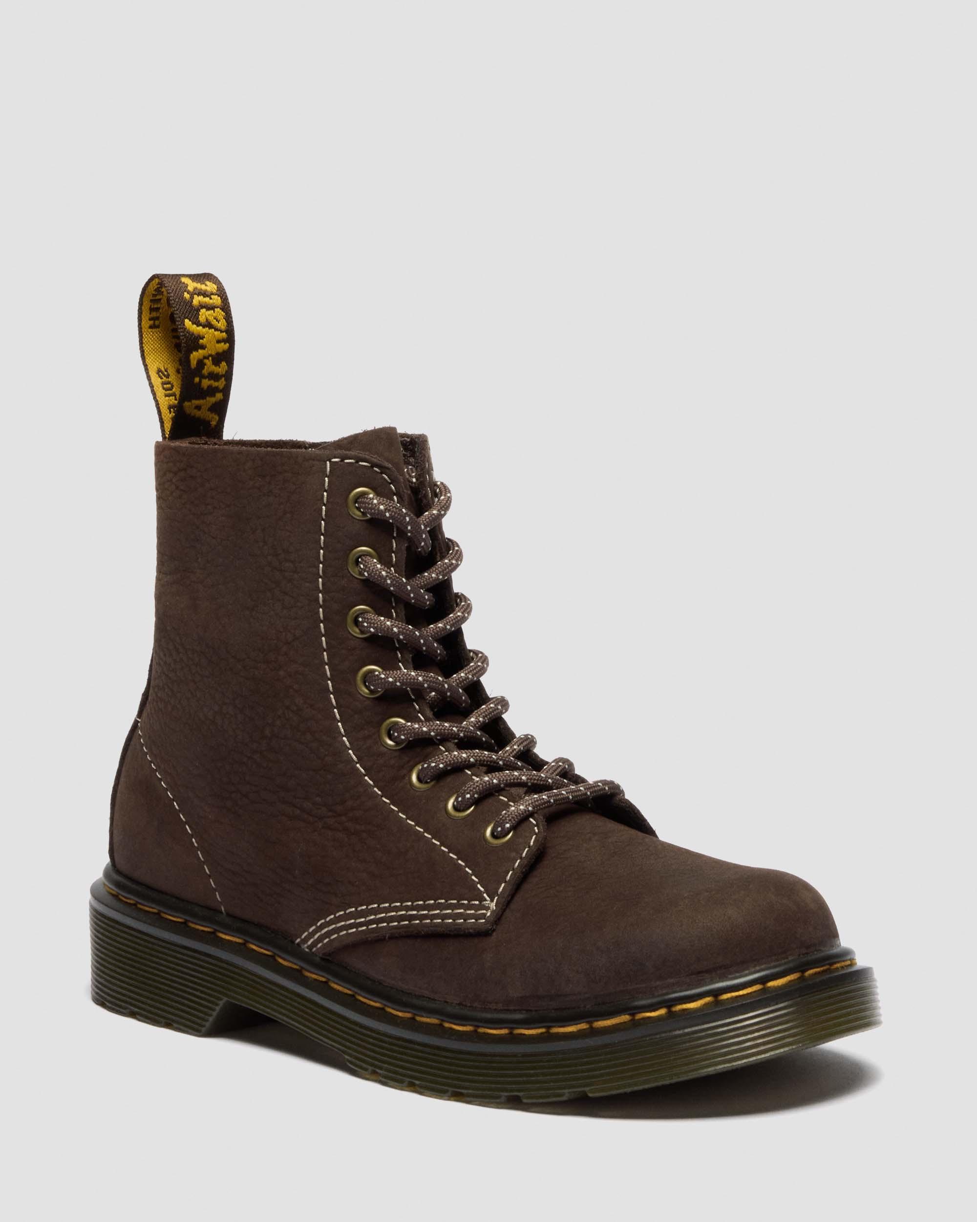 Junior 1460 Tumbled Nubuck Boots in Dark Brown