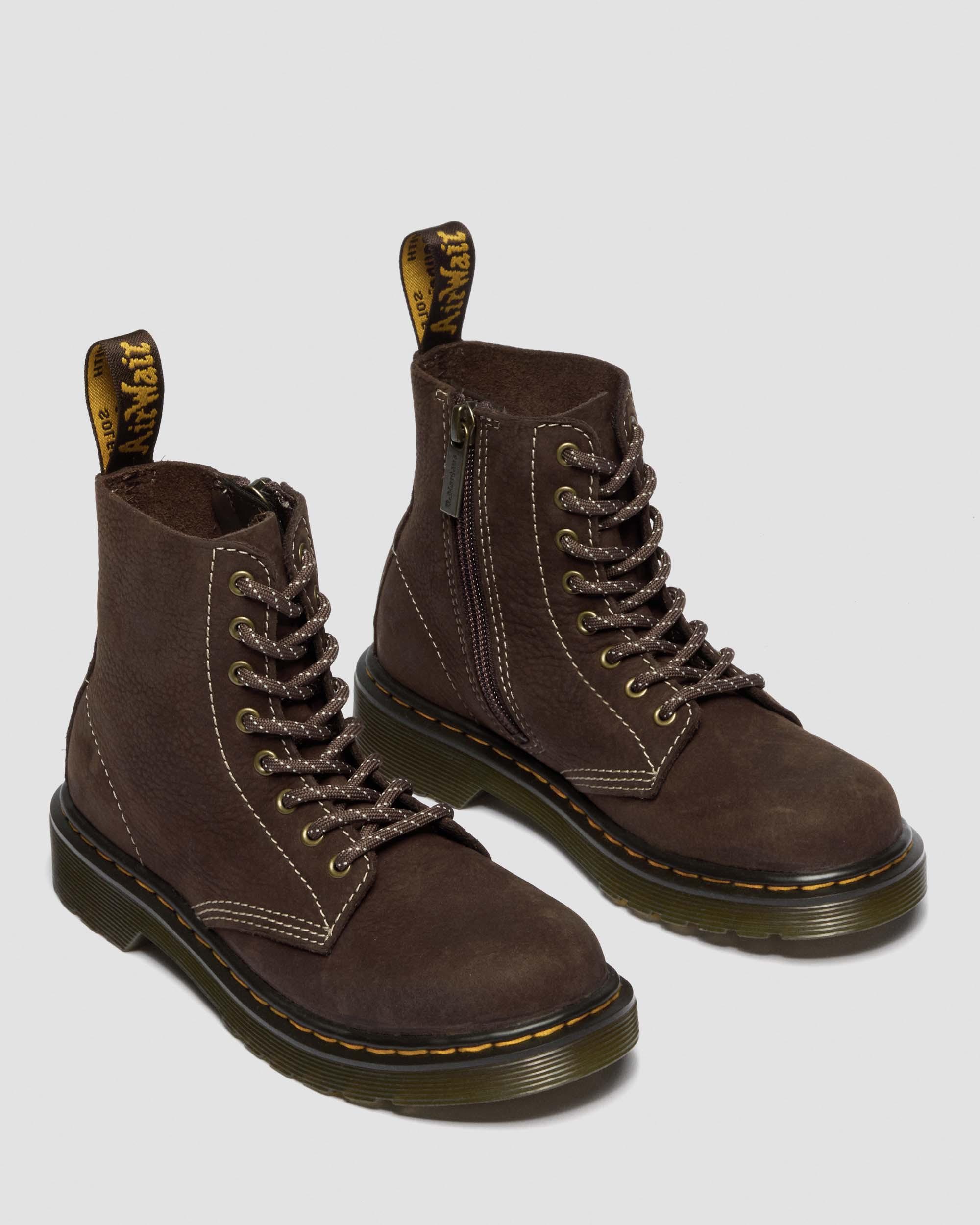 Junior 1460 Tumbled Nubuck Boots in Dark Brown