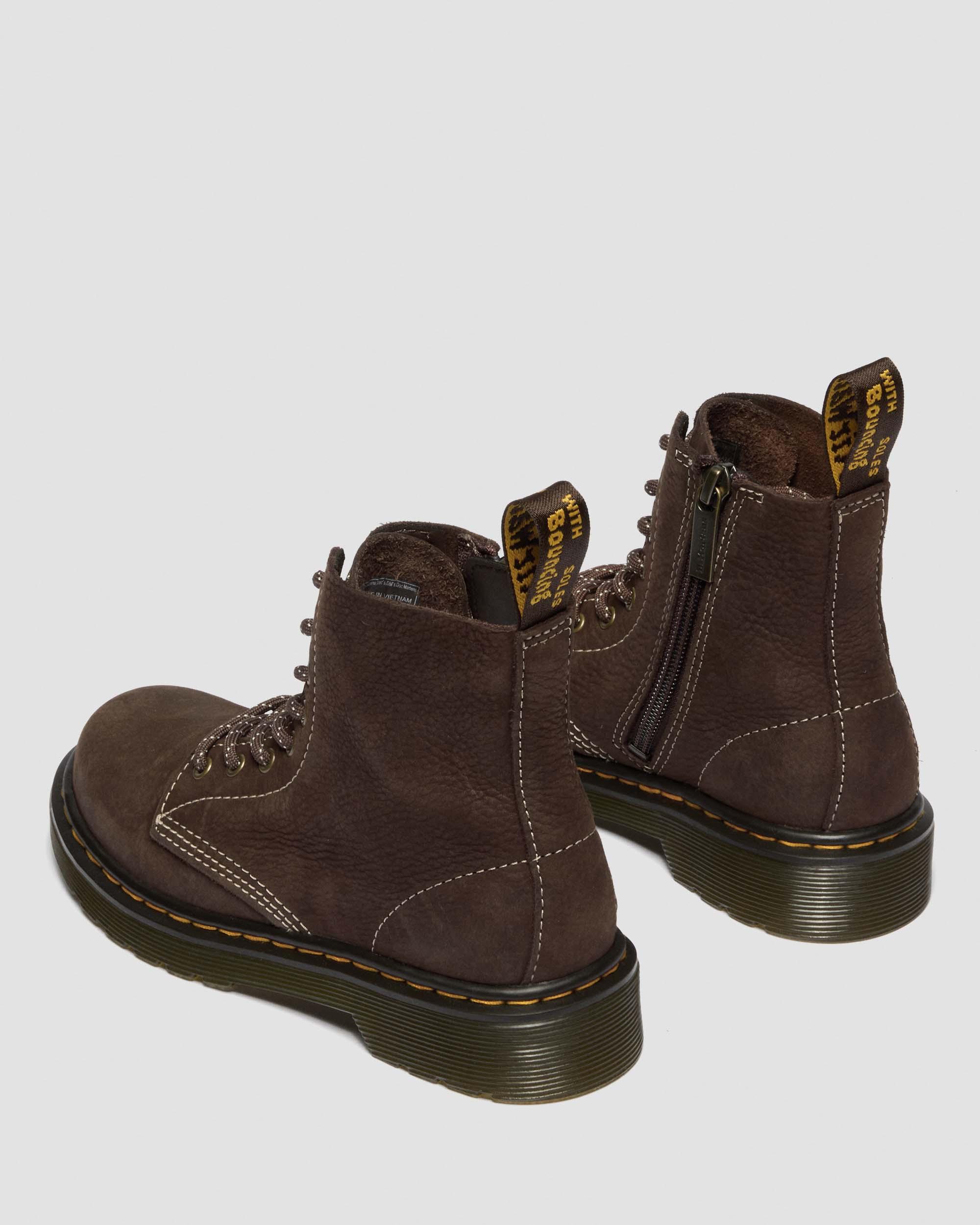 Junior 1460 Tumbled Nubuck Boots in Dark Brown