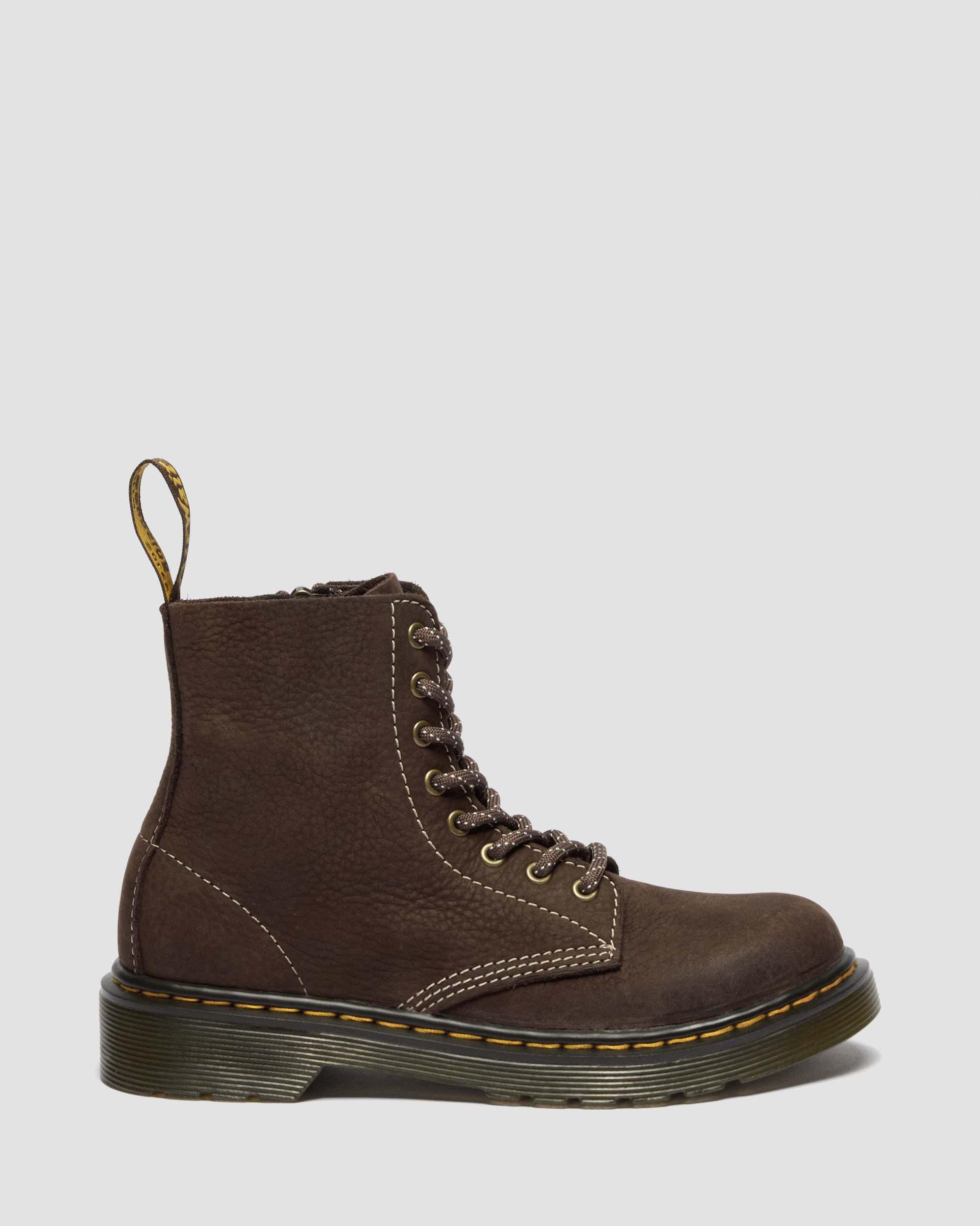 Junior 1460 Tumbled Nubuck Boots in Dark Brown