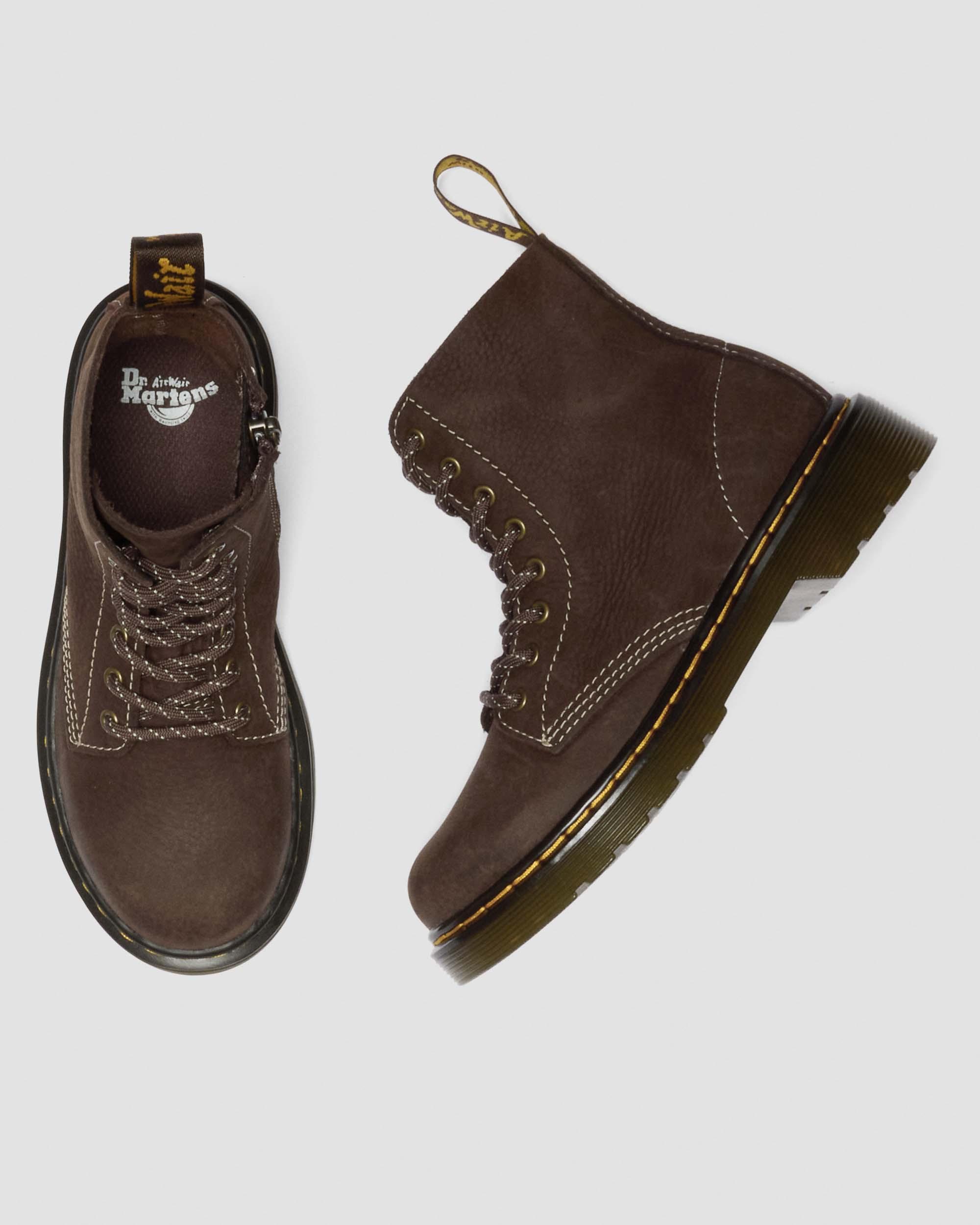 Junior 1460 Tumbled Nubuck Boots in Dark Brown