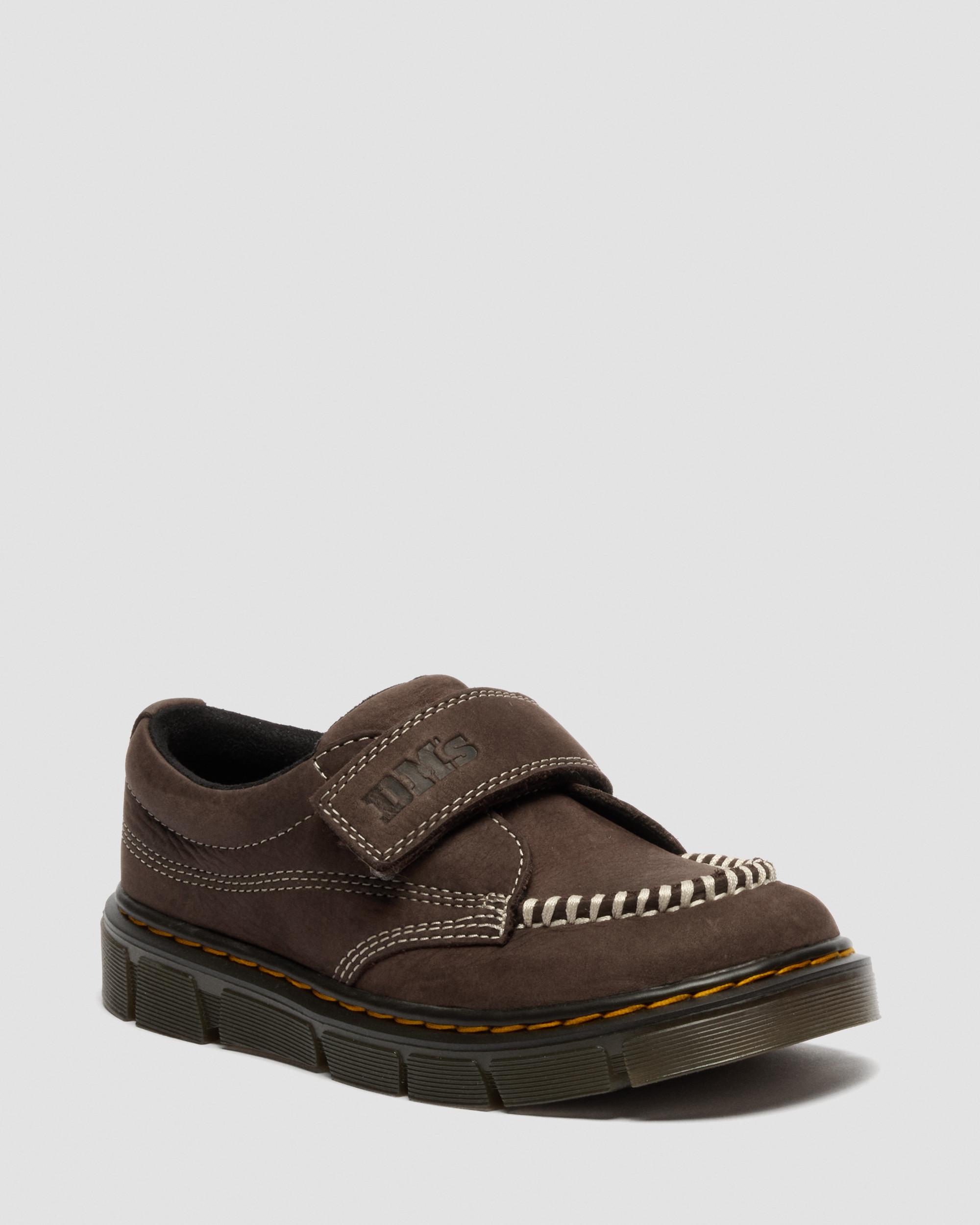 Junior Raffe Strap Tumbled Nubuck Strap Shoes in Dark Brown
