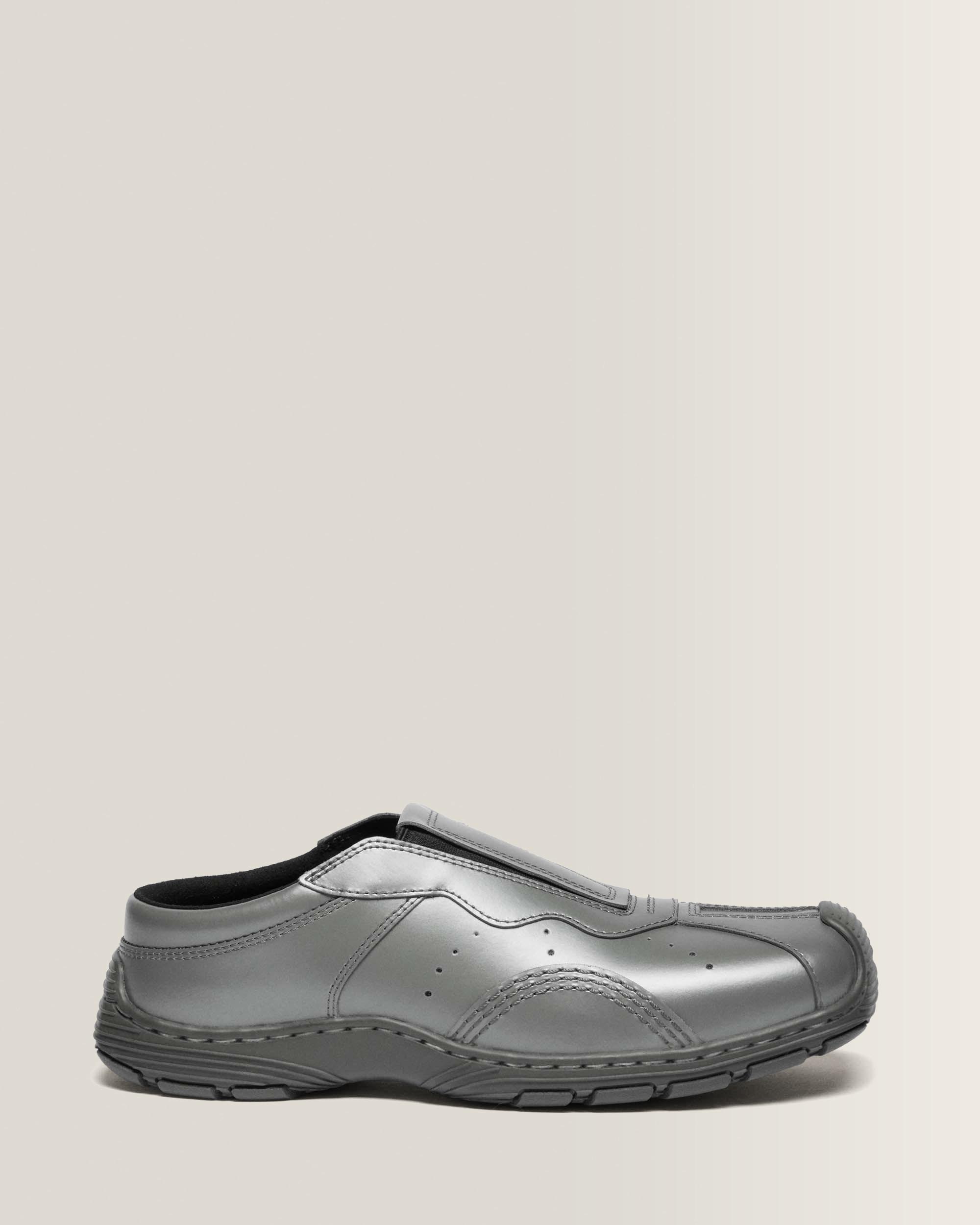 Aurix Satin Finish Leather Mules in Gunmetal Grey