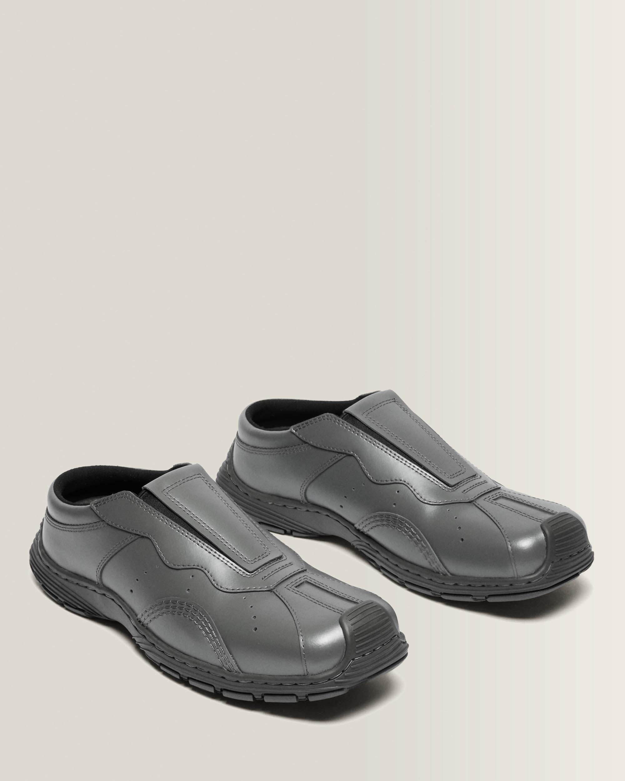 Aurix Satin Finish Leather Mules in Gunmetal Grey