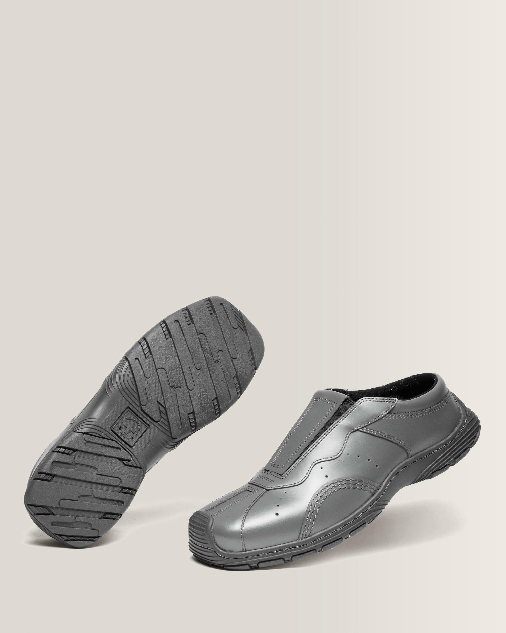 Aurix Satin Finish Leather Mules in Gunmetal Grey