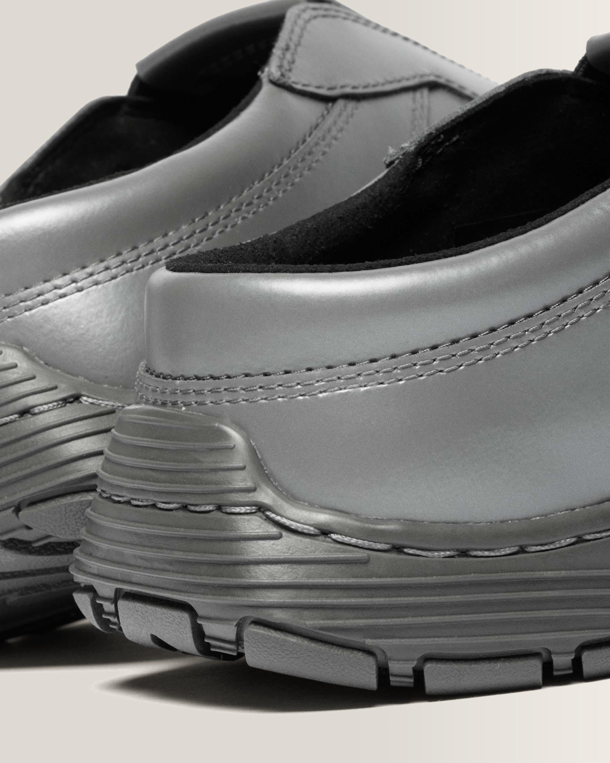 Aurix Satin Finish Leather Mules in Gunmetal Grey