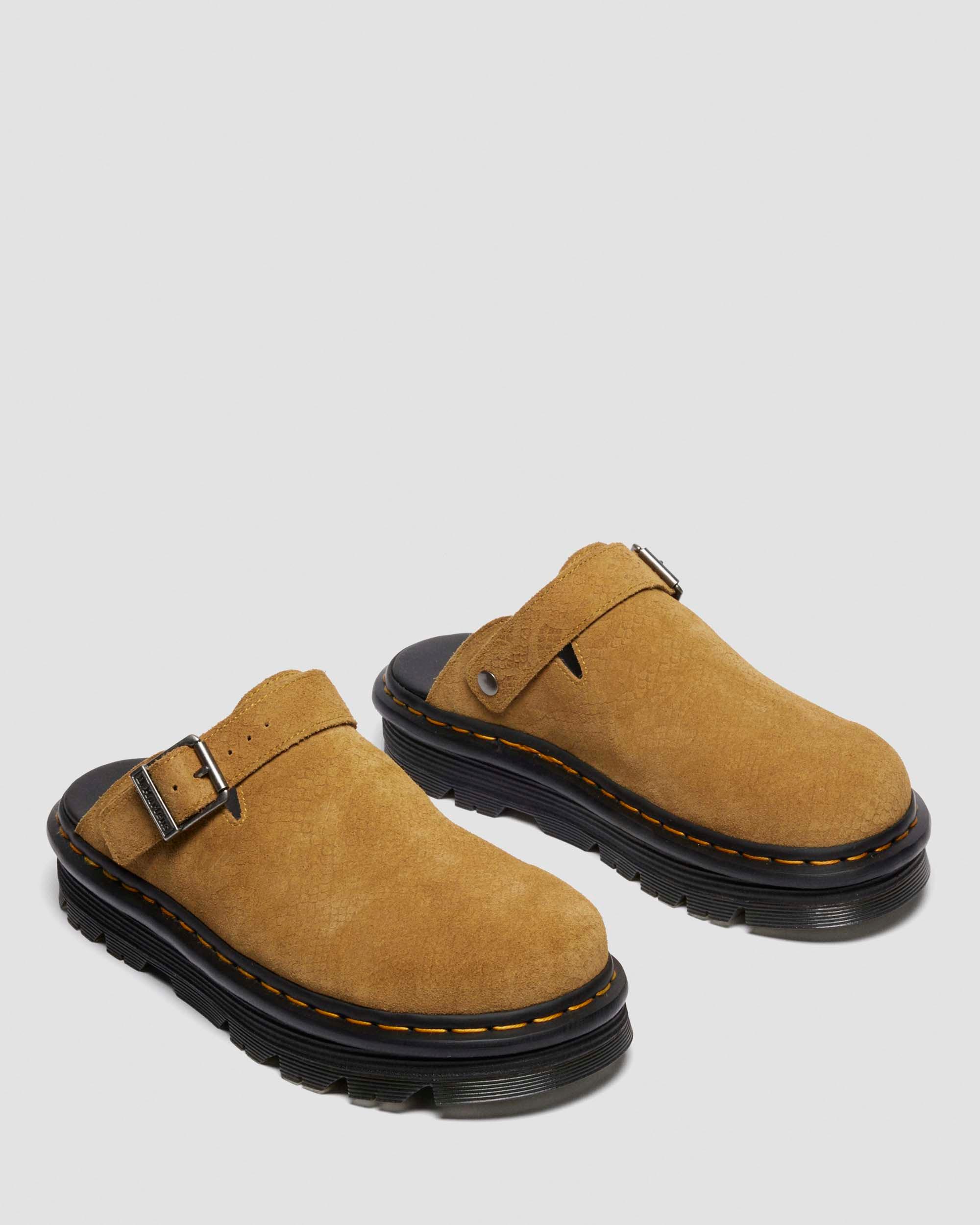 Mules platform Zebzag in camoscio con cinturino in Ambrato