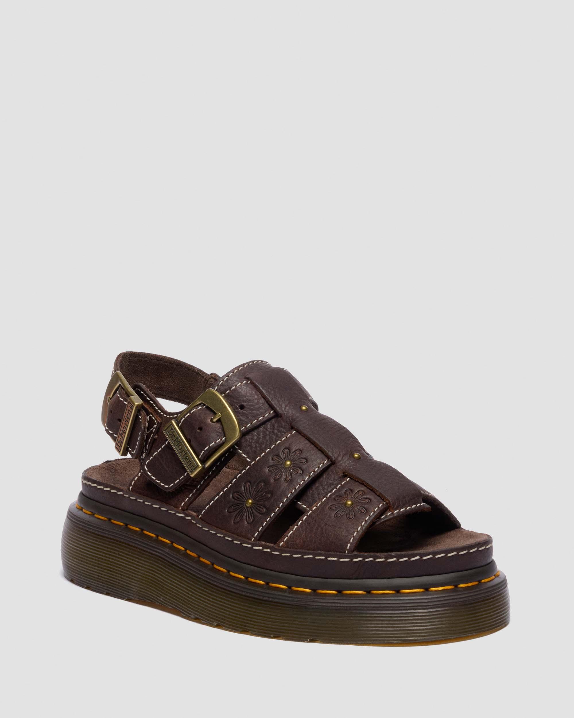 Wrenlie Open Toe Grizzly Leather Fisherman Platform Sandals in Dark Brown