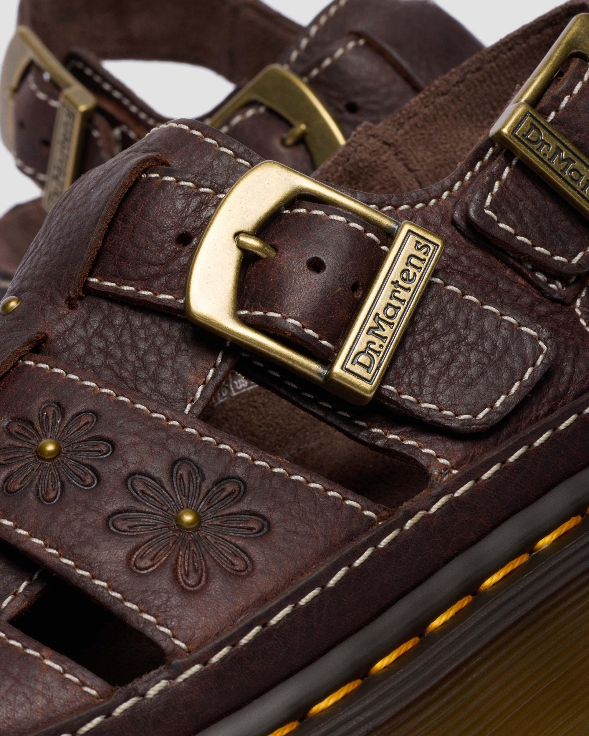 Wrenlie Open Toe Grizzly Leather Fisherman Platform Sandals in Dark Brown