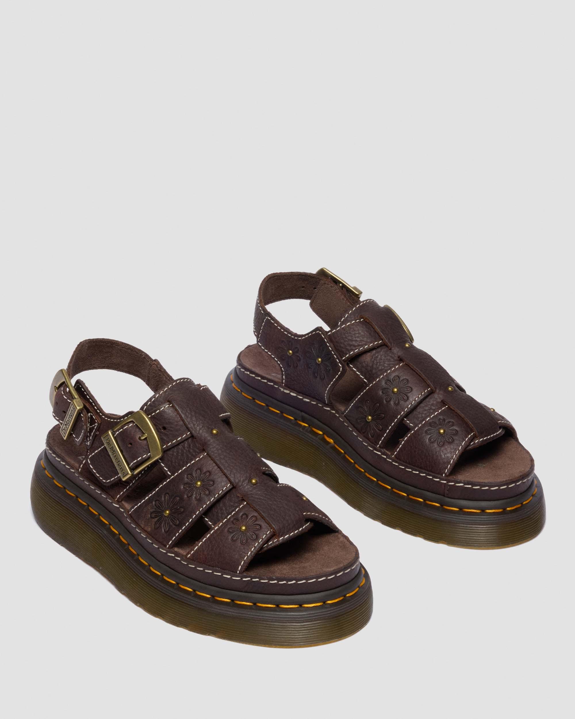 Wrenlie Open Toe Grizzly Leather Fisherman Platform Sandals in Dark Brown