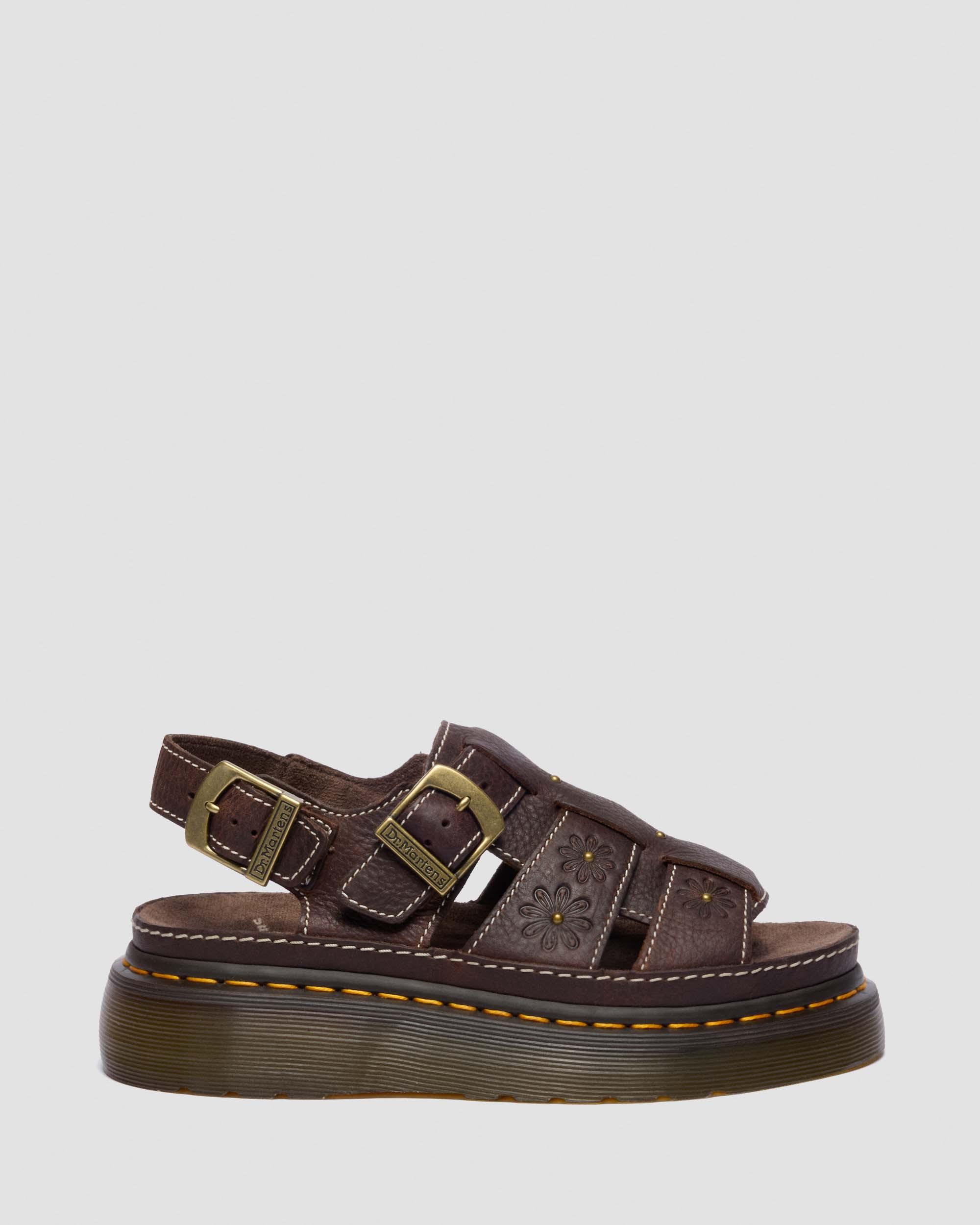 Wrenlie Open Toe Grizzly Leather Fisherman Platform Sandals in Dark Brown