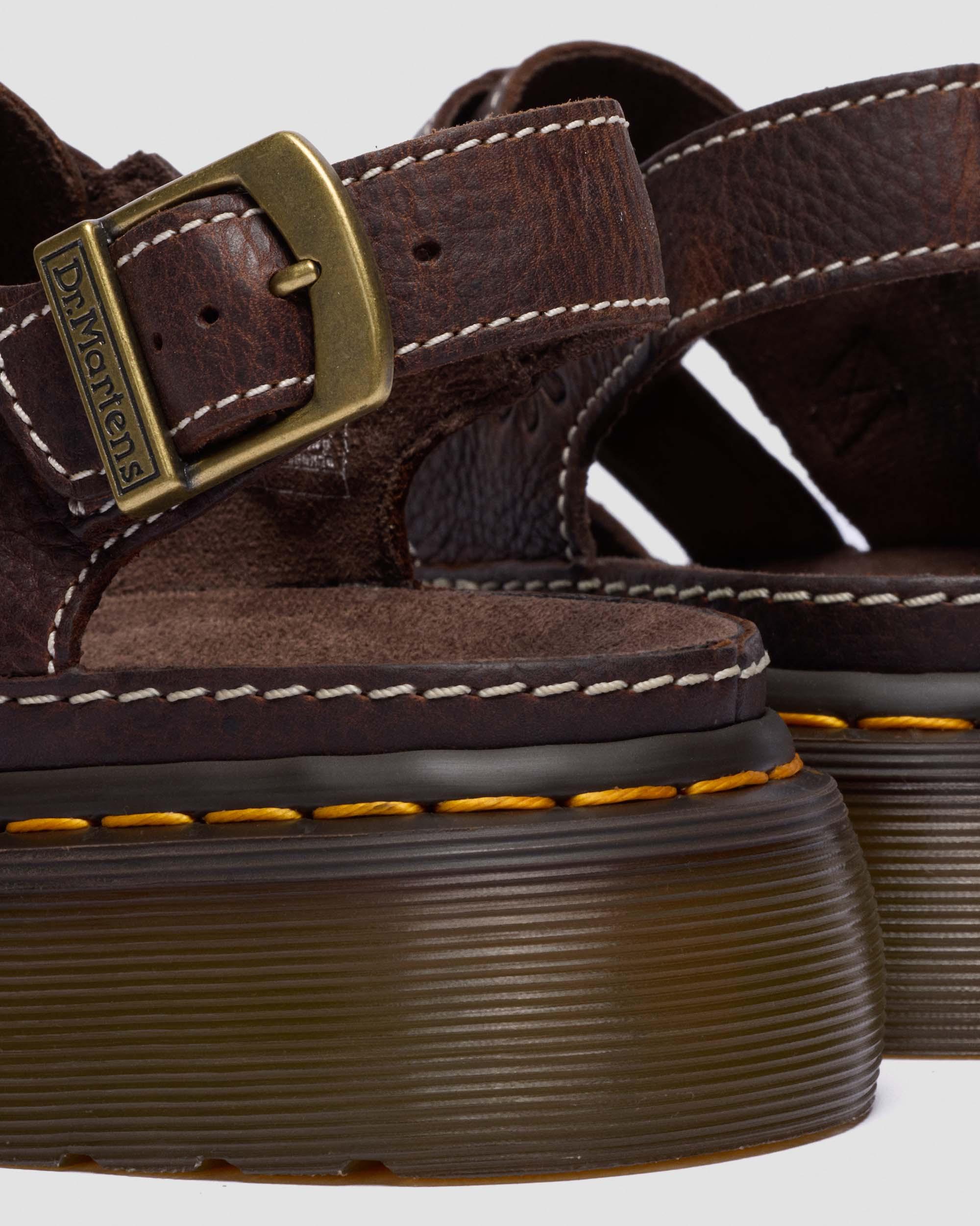 Wrenlie Open Toe Grizzly Leather Fisherman Platform Sandals in Dark Brown