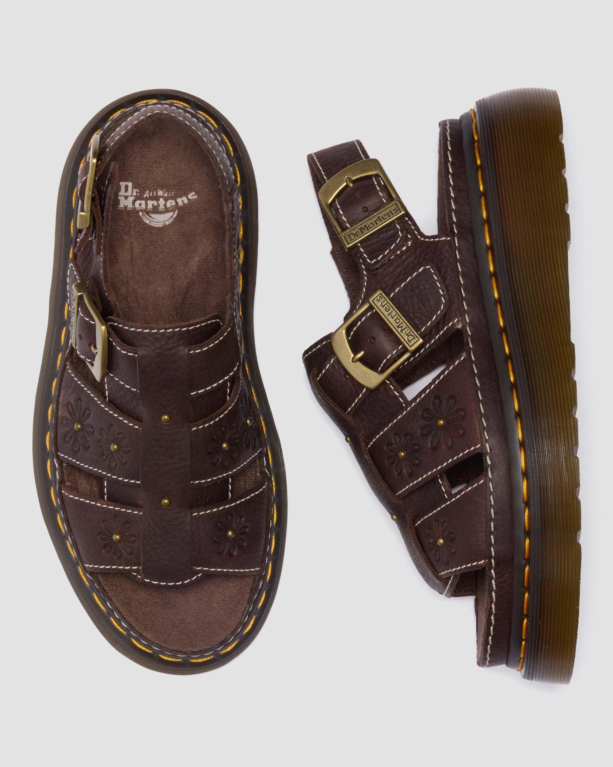 Wrenlie Open Toe Grizzly Leather Fisherman Platform Sandals in Dark Brown