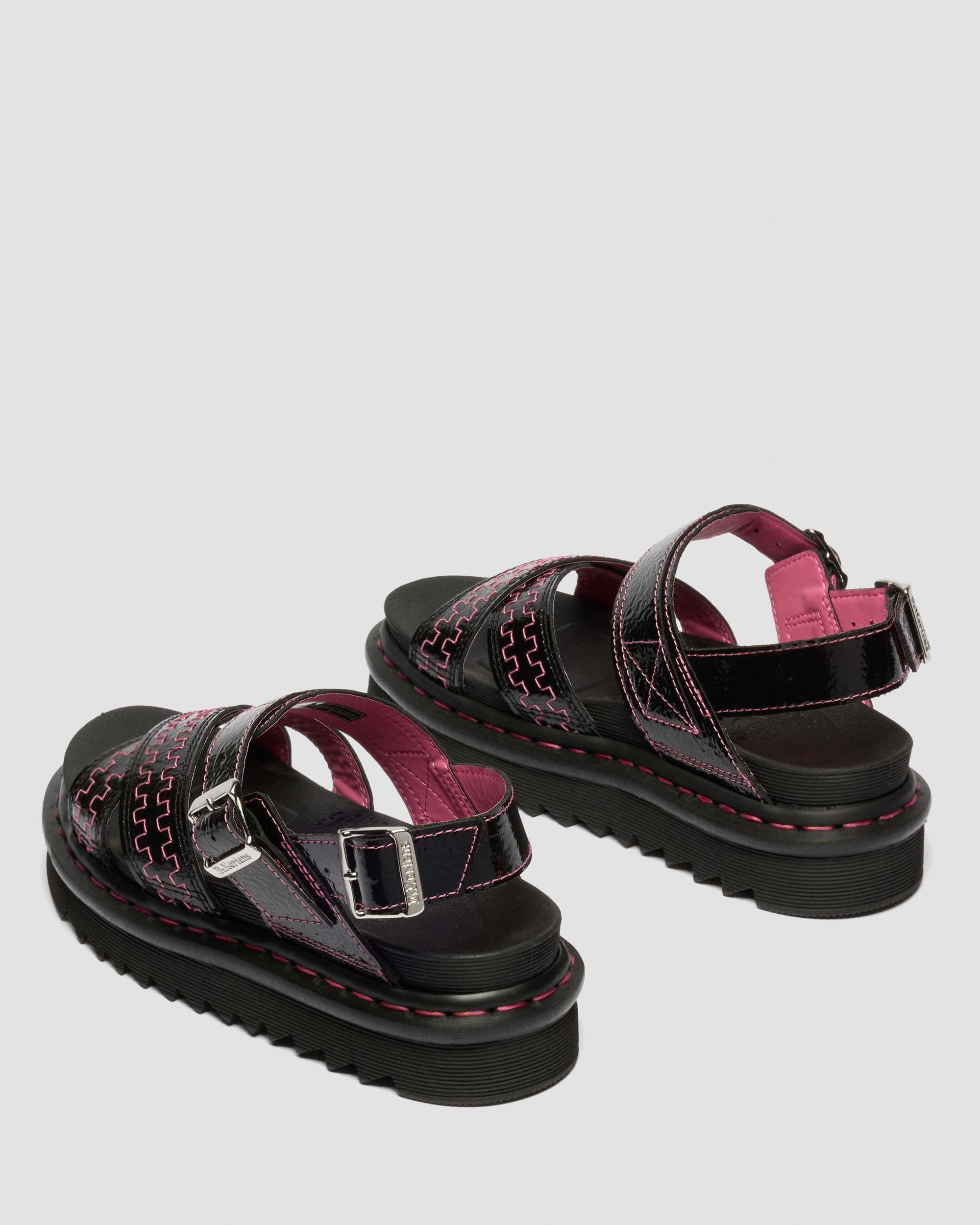 Voss II Distressed Patent Leather Sandals in BLACK | Dr. Martens™