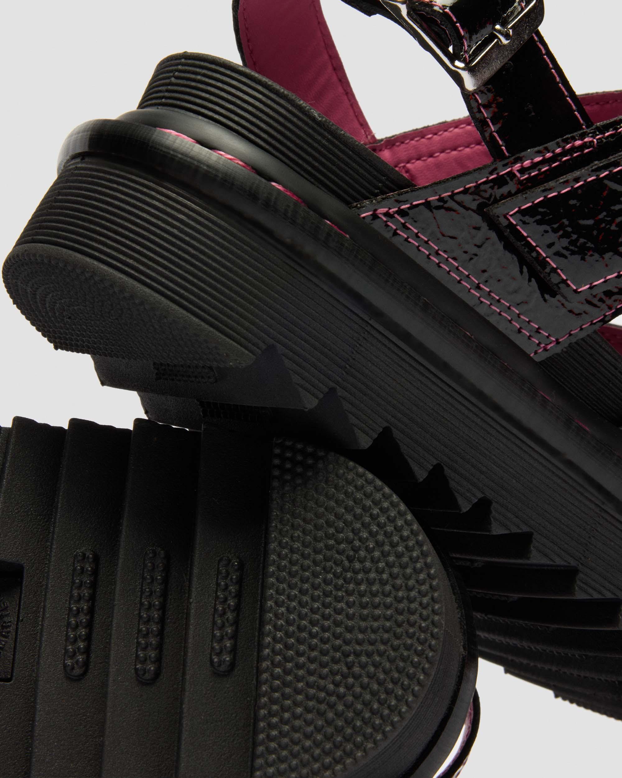 Voss II Distressed Patent Leather Sandals in BLACK | Dr. Martens™