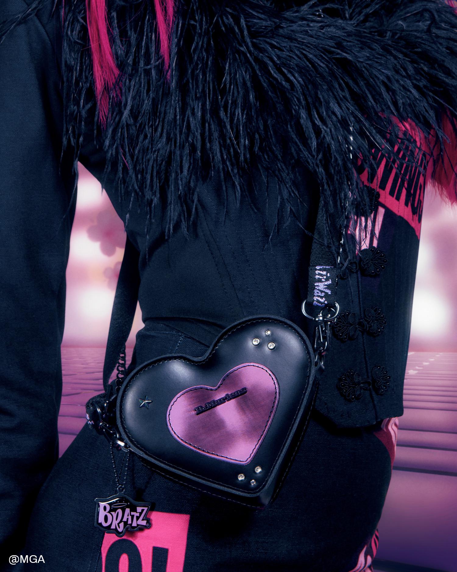  Micro Heart Bratz Leather Bag  in Black+Bratz Purple