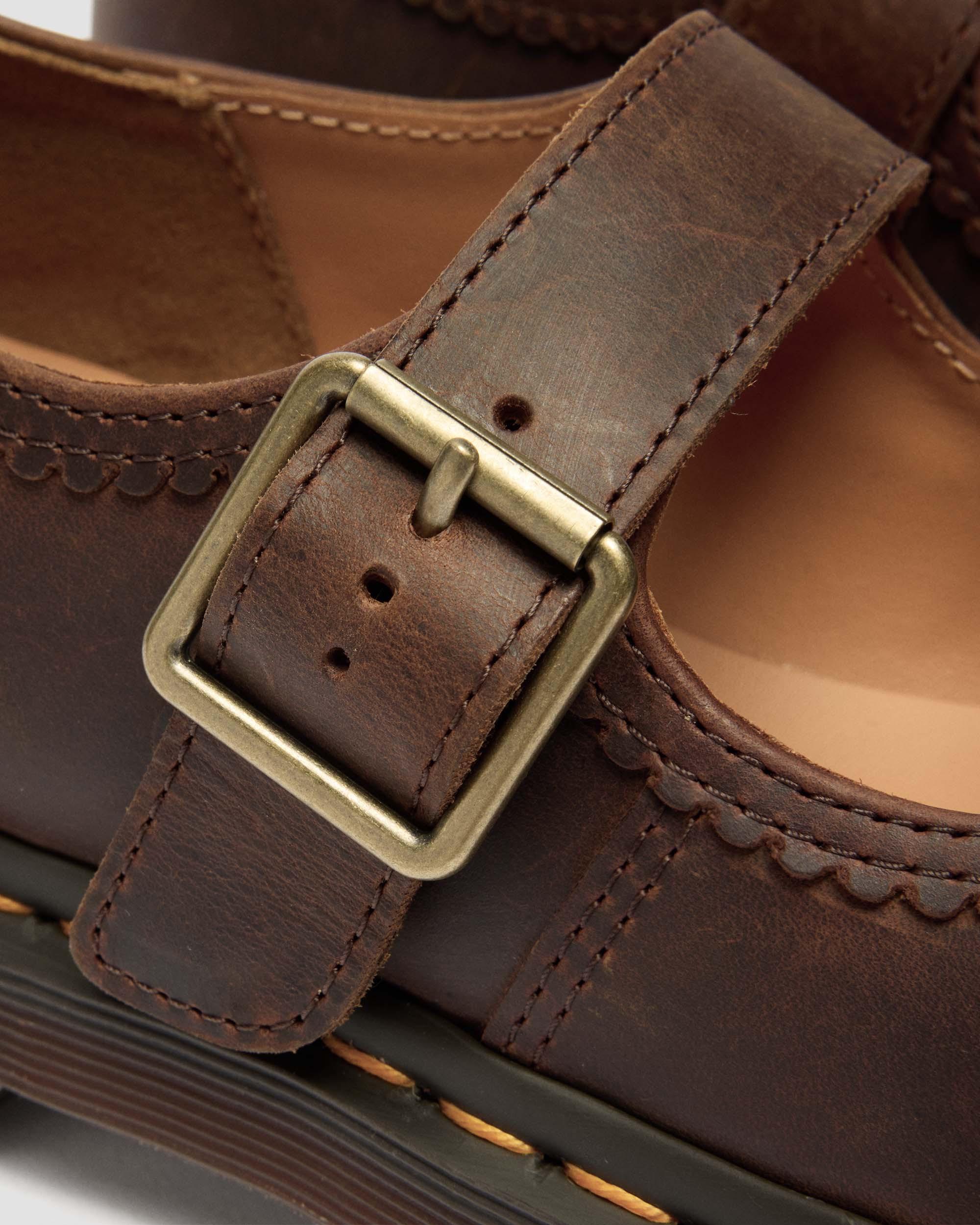 Mary Jane Flower Crazy Horse Leather Shoes in Dark Brown