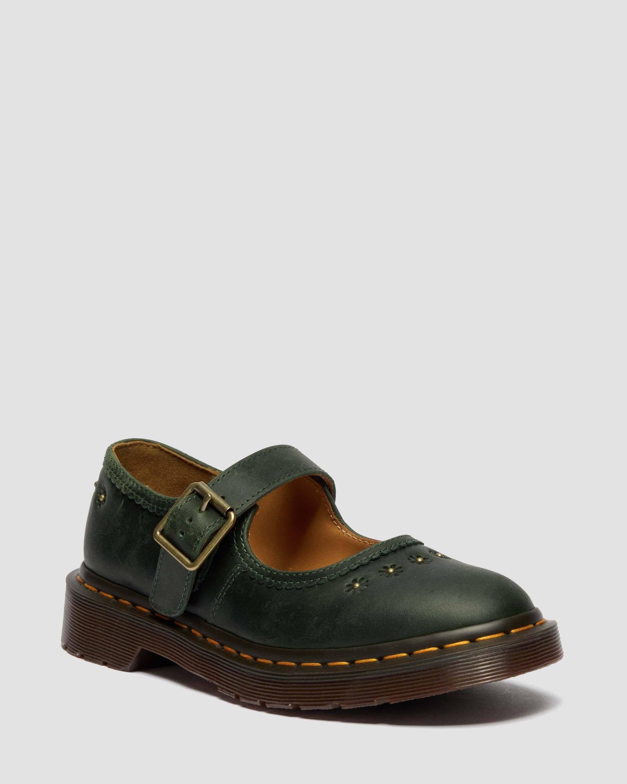 Dr. Martens Mary Jane Flower Crazy Horse Leren Schoenen in Groen,