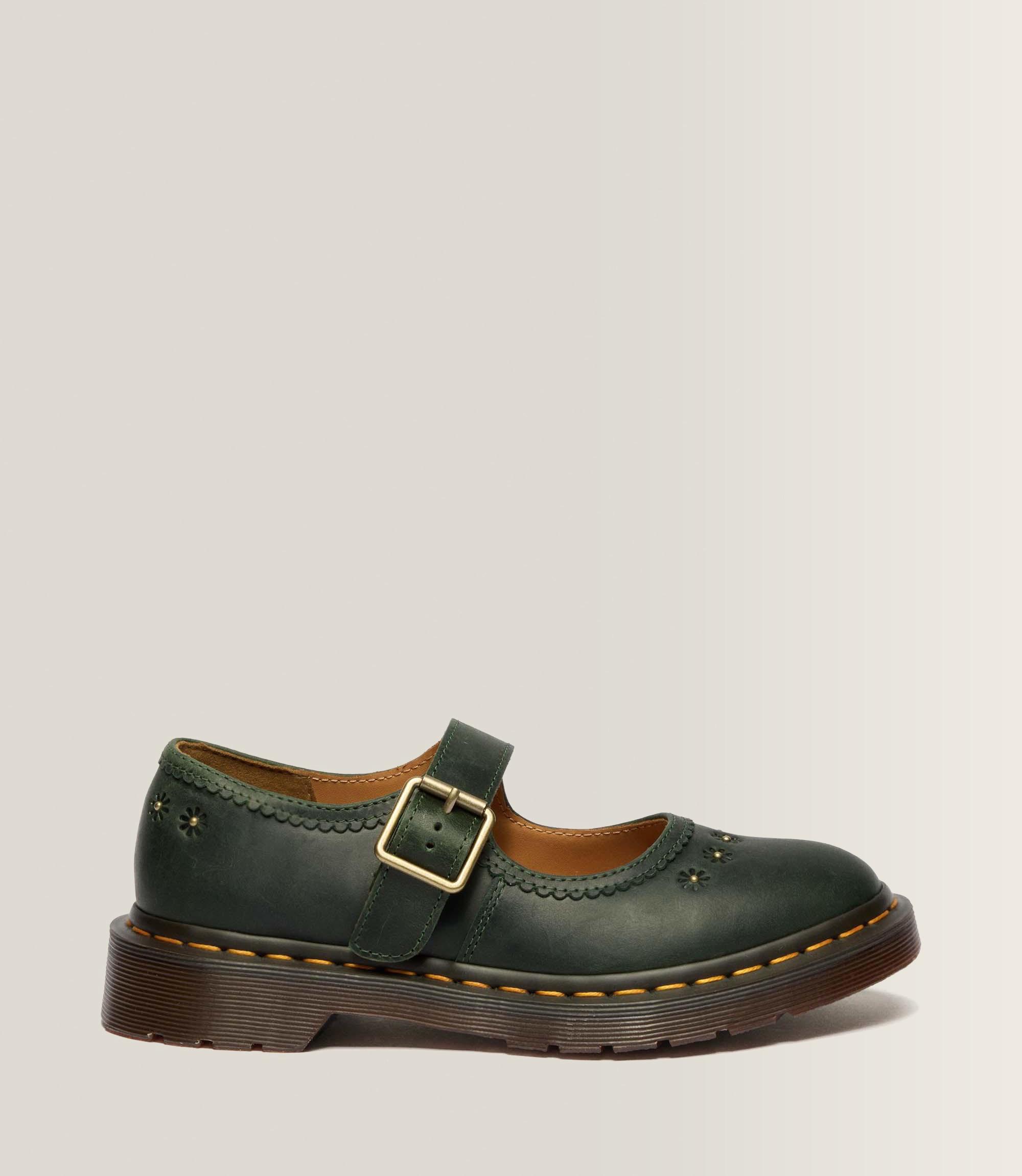 Mary Jane Flower Crazy Horse Leather Shoes