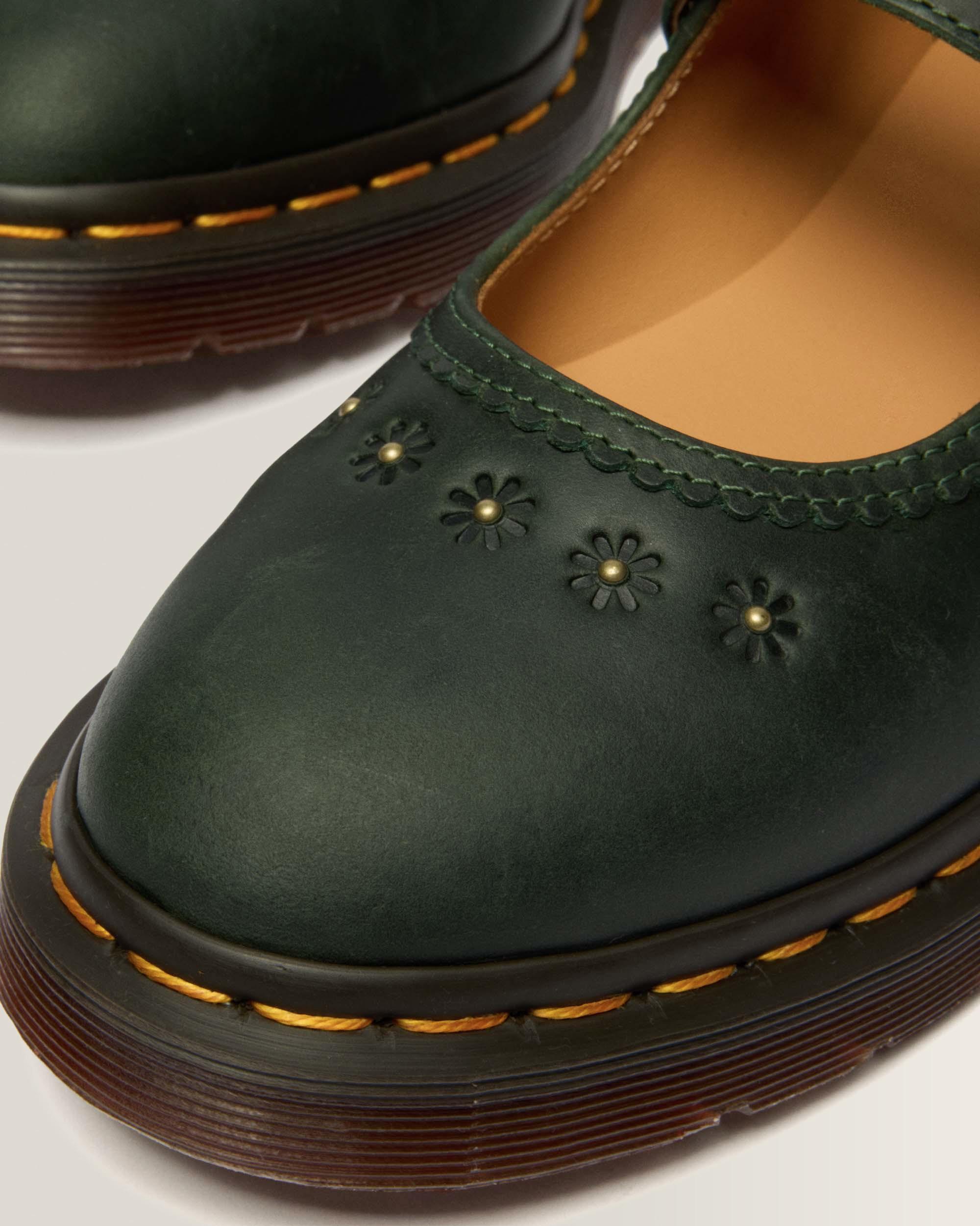 Mary Jane Flower Crazy Horse Leather Shoes