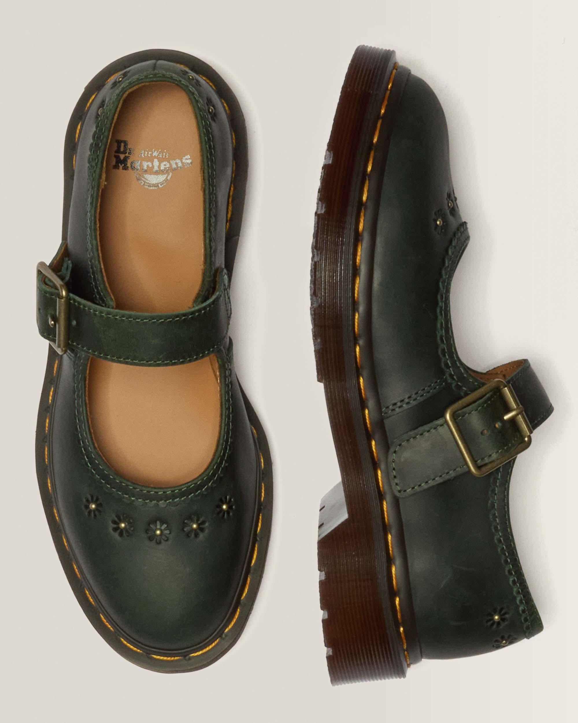 Mary Jane Flower Crazy Horse Leather Shoes