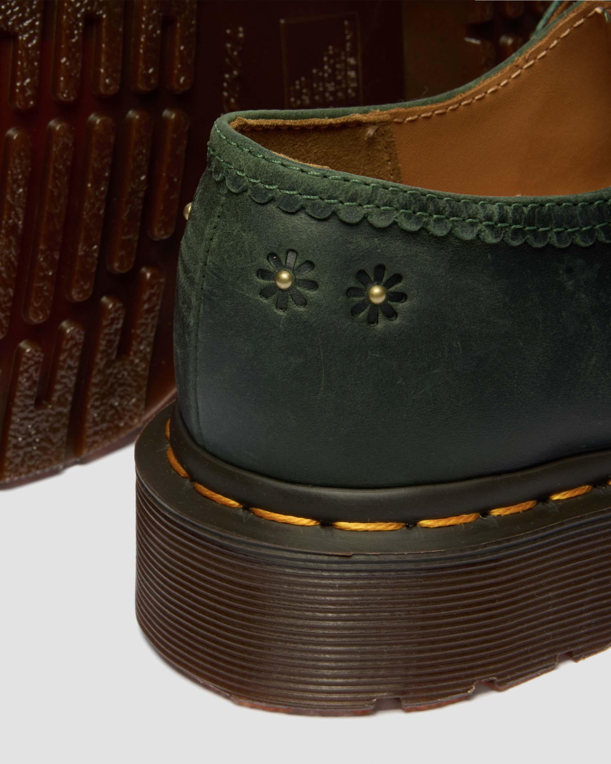 Mary Jane Flower Crazy Horse Leather Shoes in DMs Green