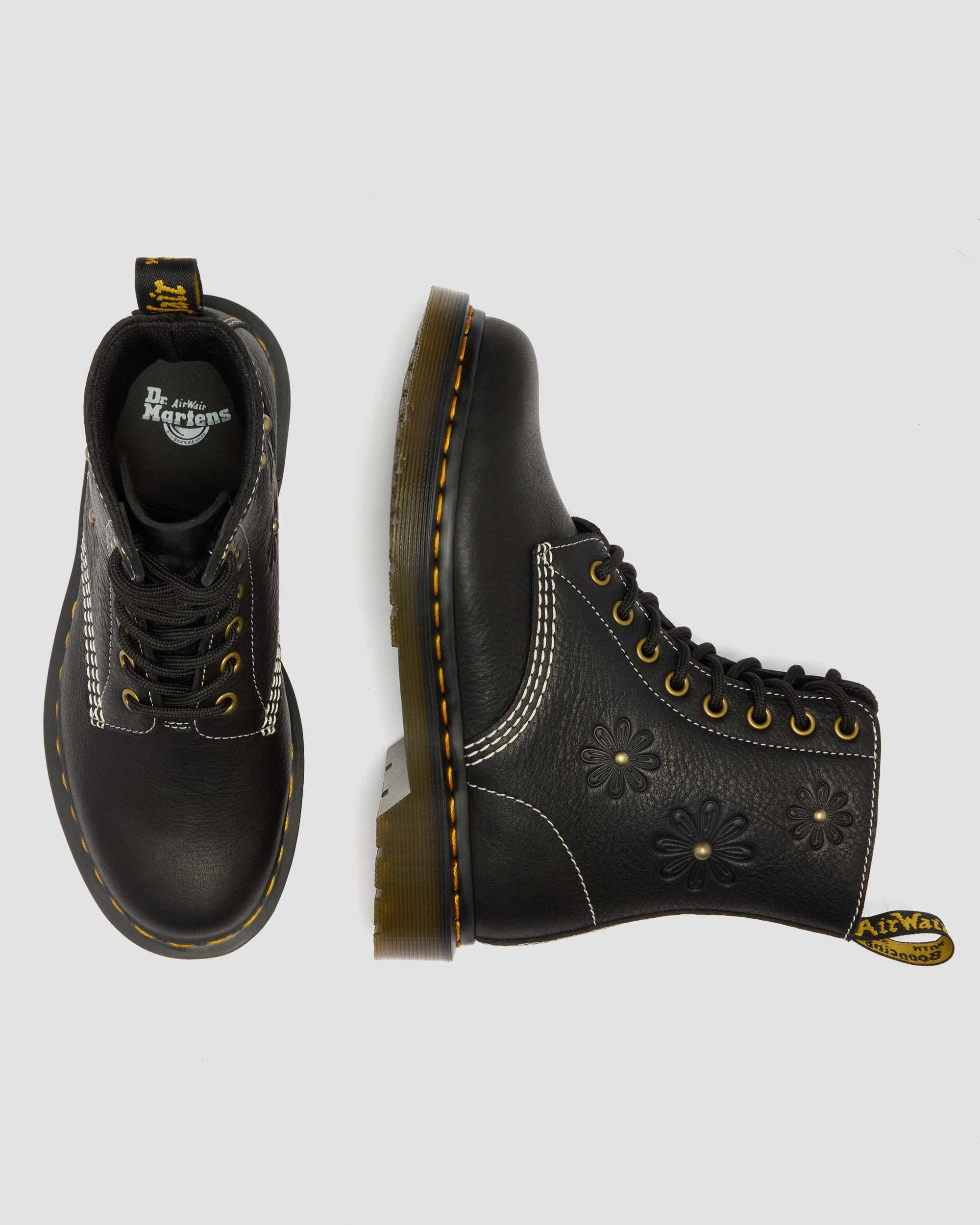 1460 Pascal Flower Grizzly Leather Boots in BLACK | Dr. Martens™
