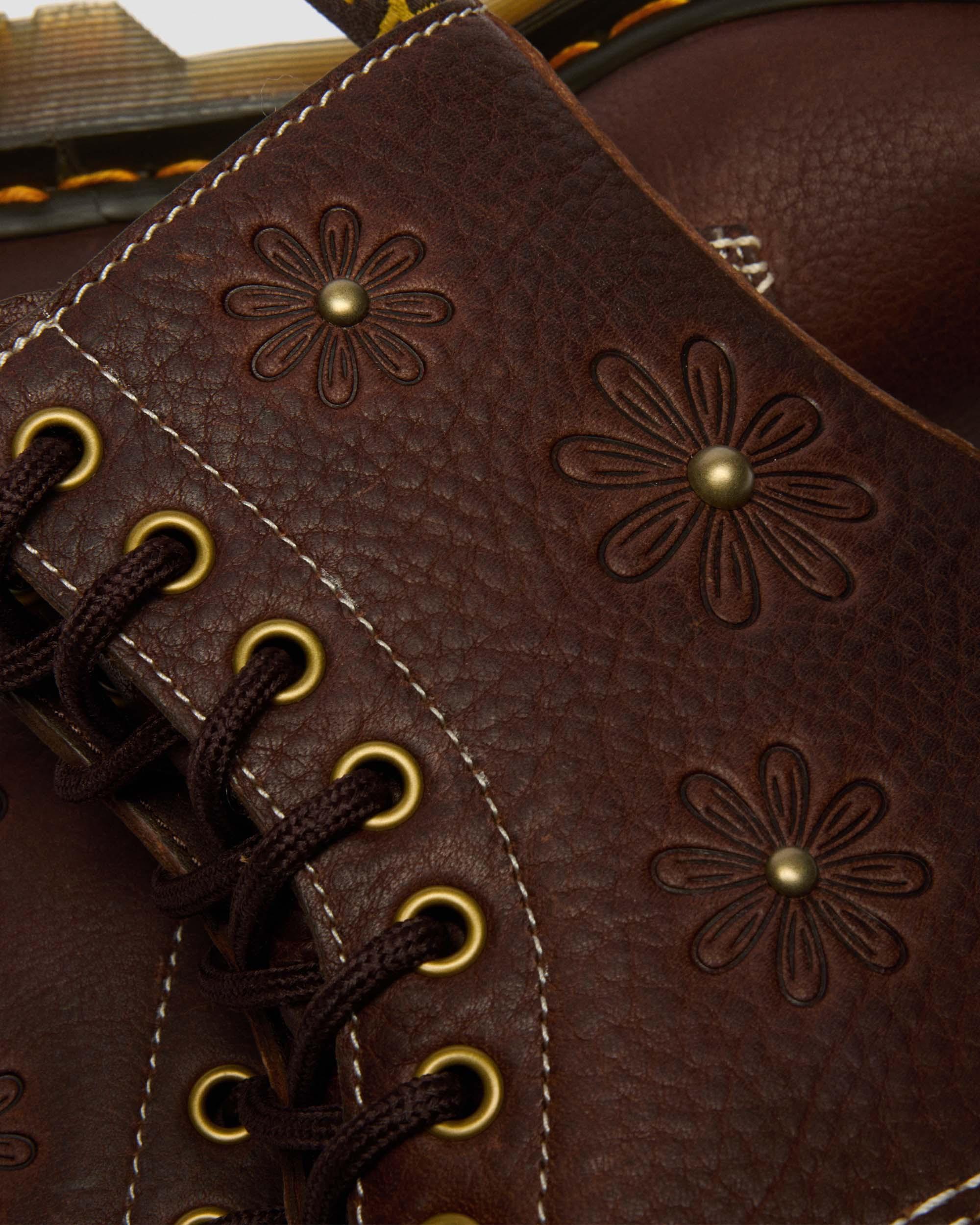 Boots 1460 Pascal en cuir Flower Grizzly in Marron Foncé