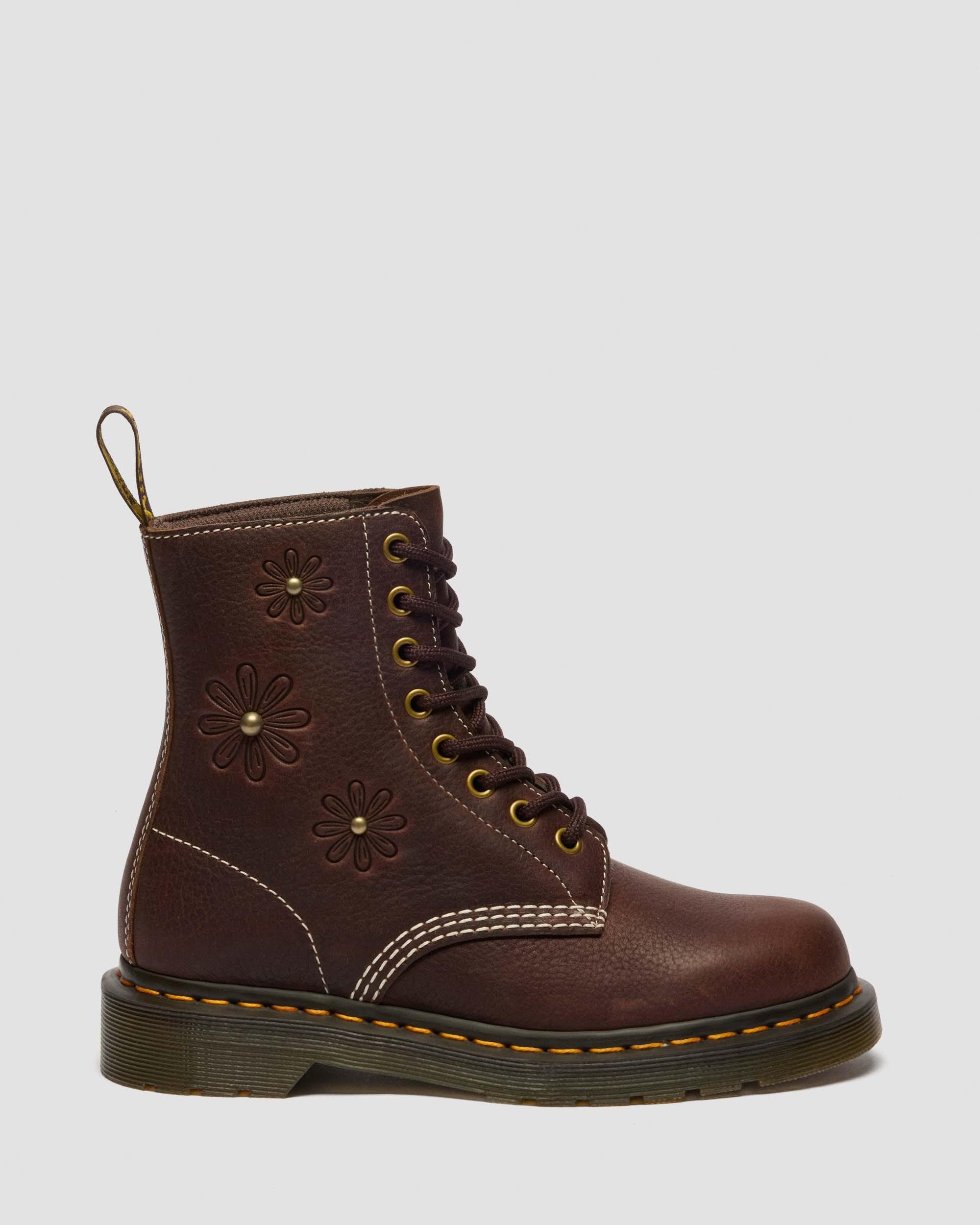 Boots 1460 Pascal en cuir Flower Grizzly in Marron Foncé