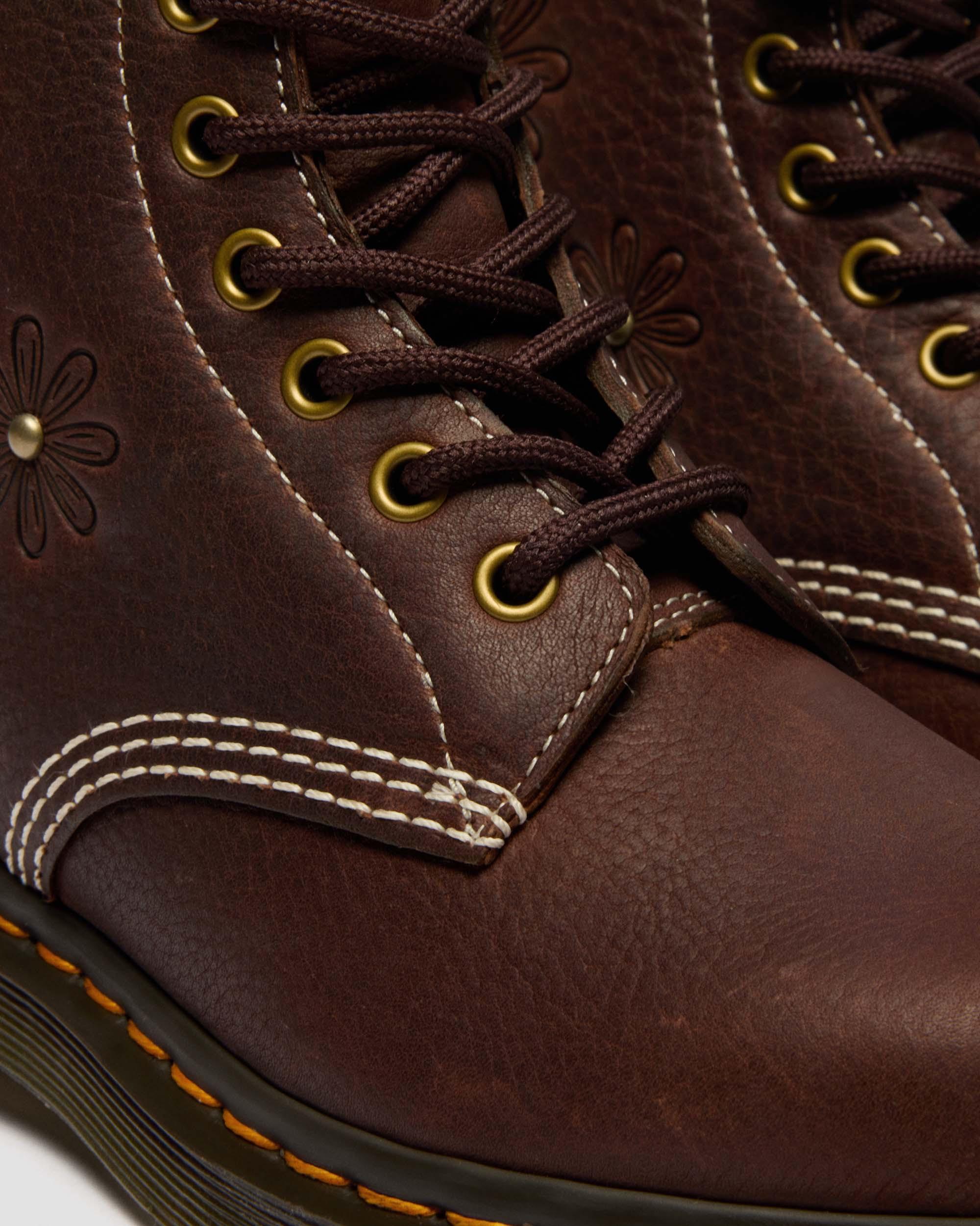 Boots 1460 Pascal en cuir Flower Grizzly in Marron Foncé