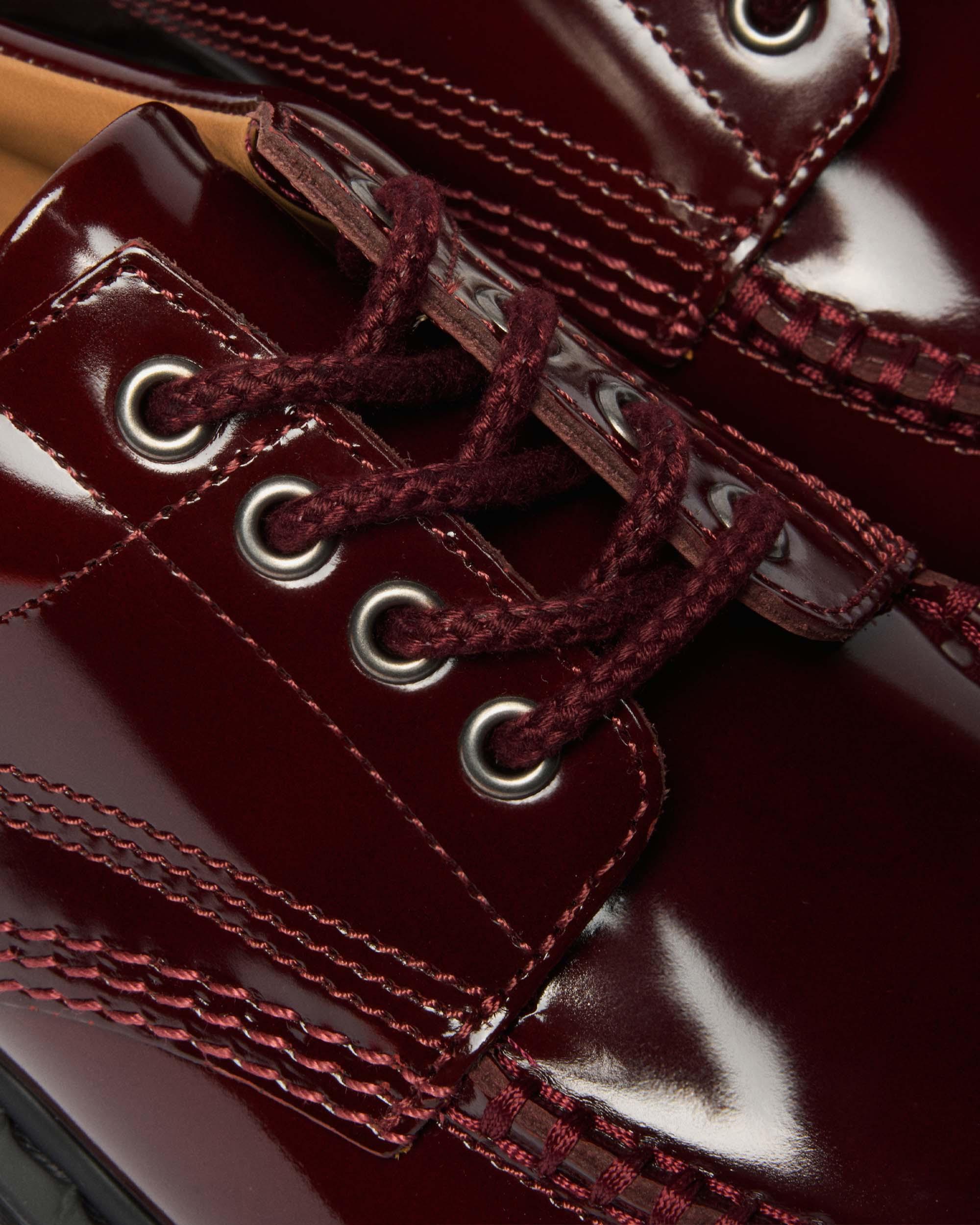 Lowell Lacquered Moc Toe Shoes in Cherry Red