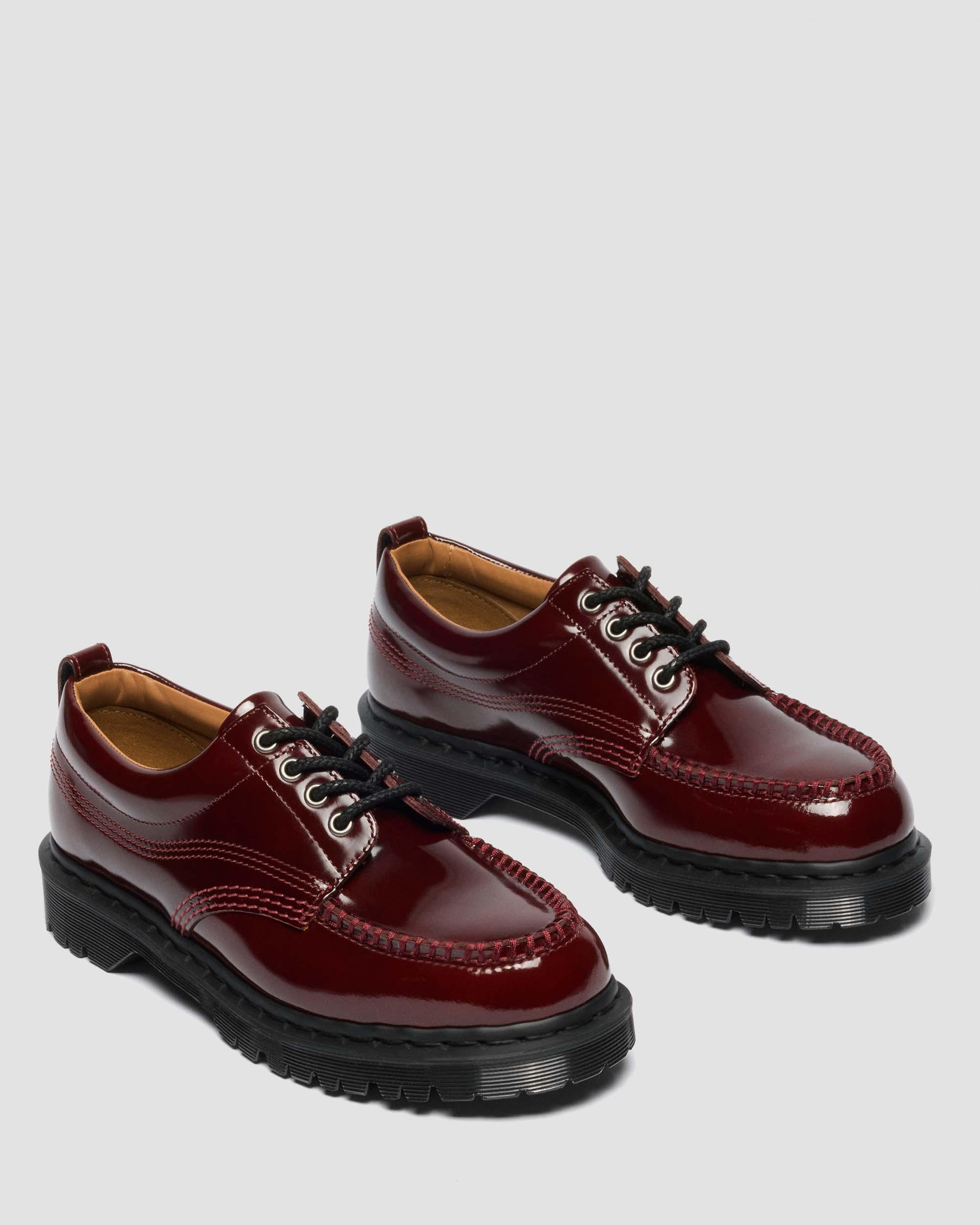 Lowell Lacquered Moc Toe Shoes in Cherry Red