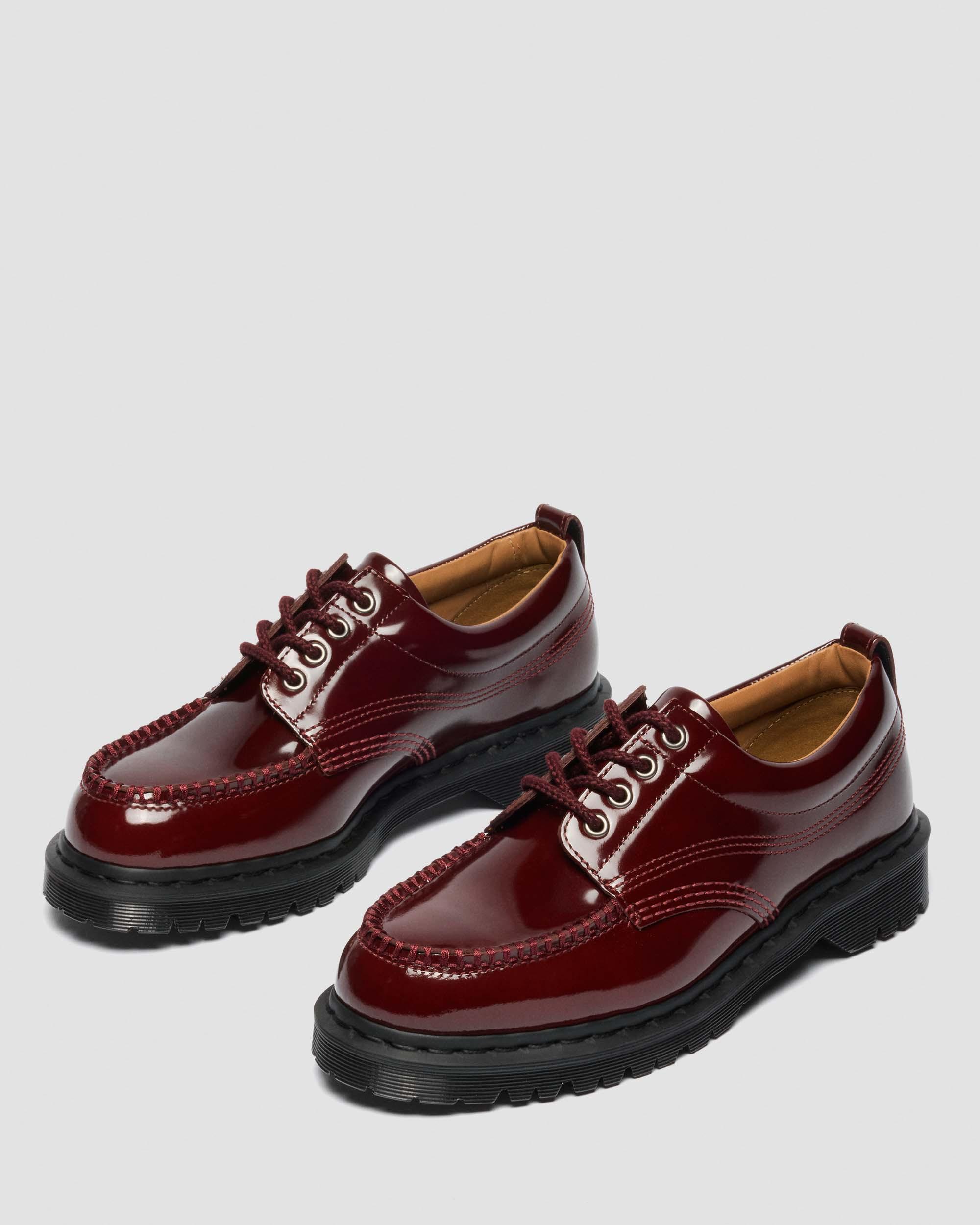 Lowell Lacquered Moc Toe Shoes in Cherry Red