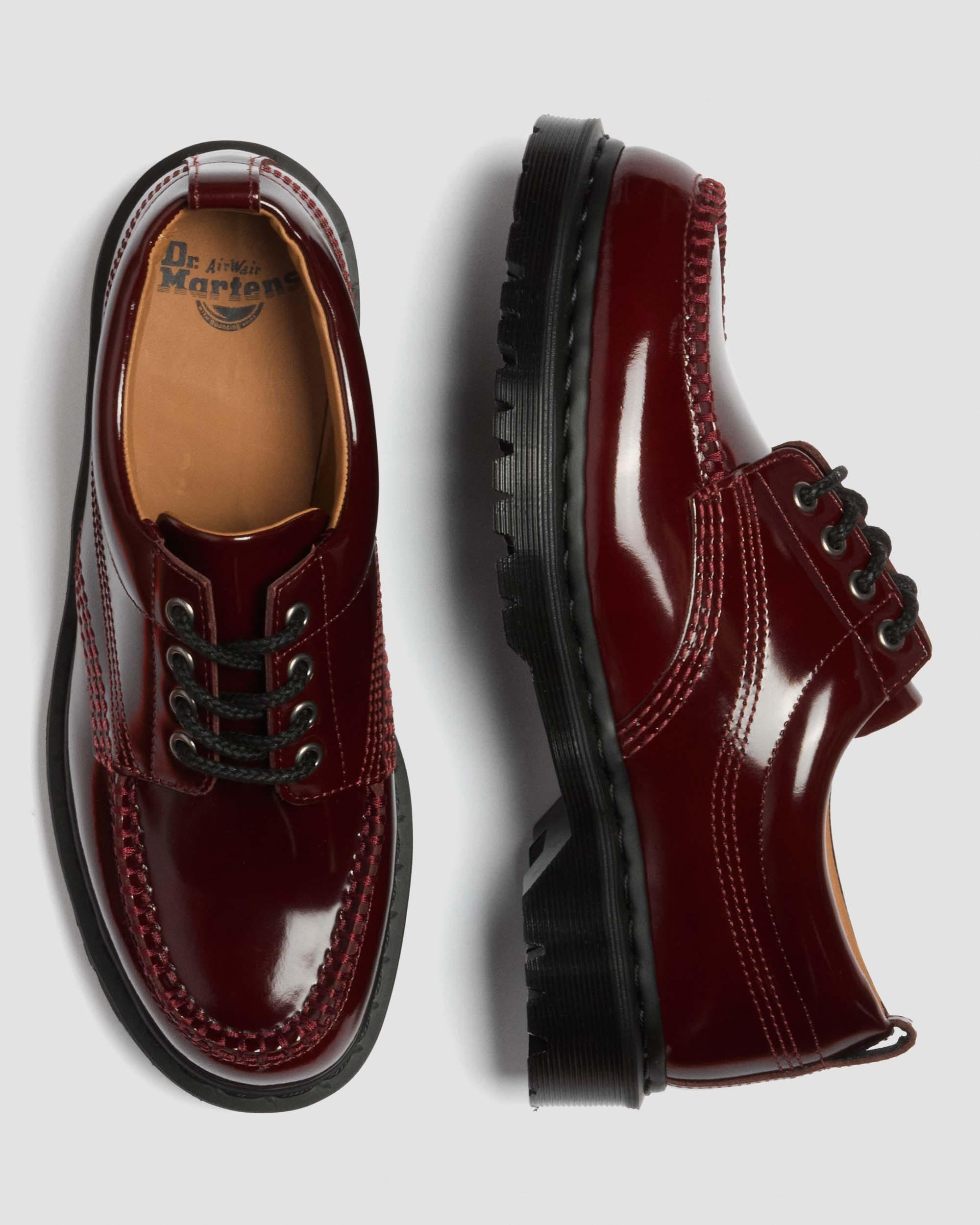 Lowell Lacquered Moc Toe Shoes in Cherry Red | Dr. Martens
