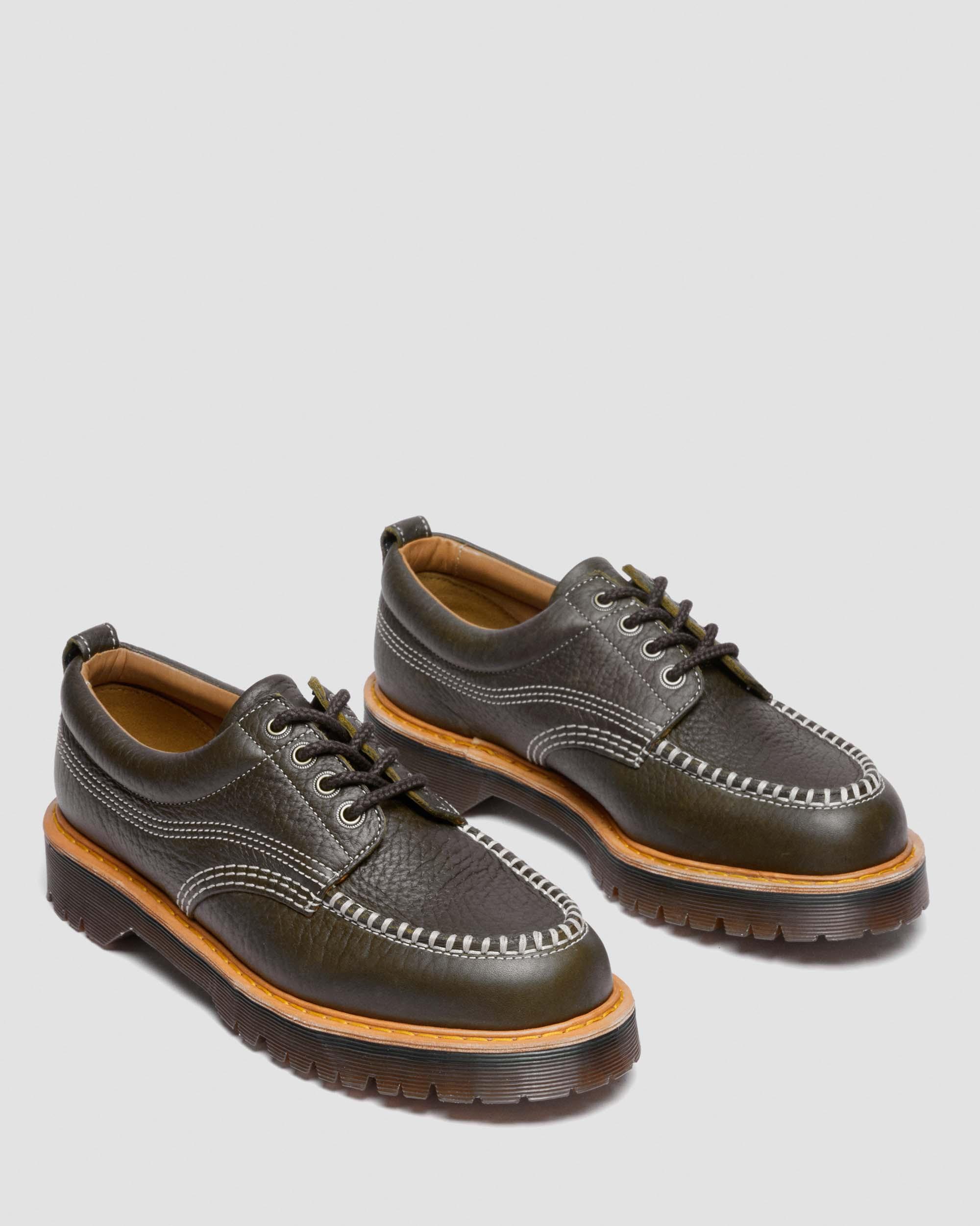 Lowell Wild Grain Leather Moc Toe Shoes in DMS OLIVE | Dr. Martens™