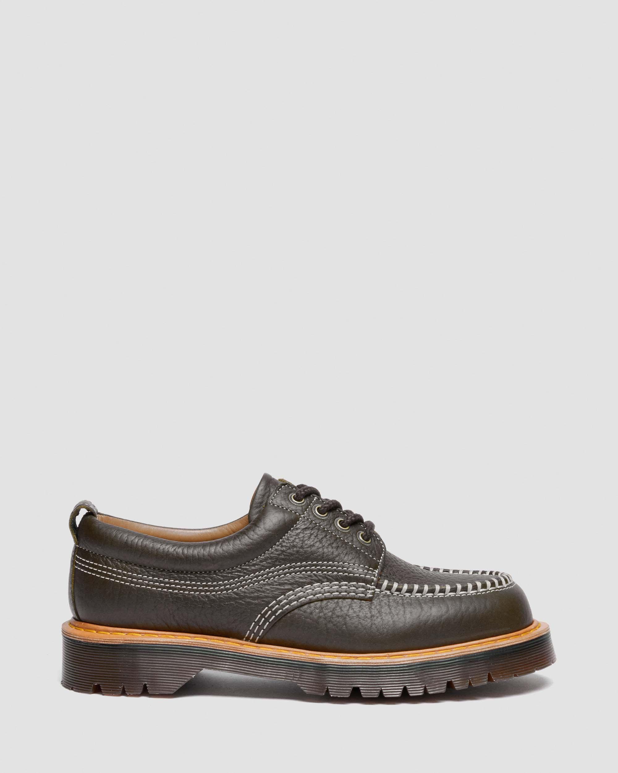 Lowell Wild Grain Leather Moc Toe Shoes in Dms Olive | Dr. Martens