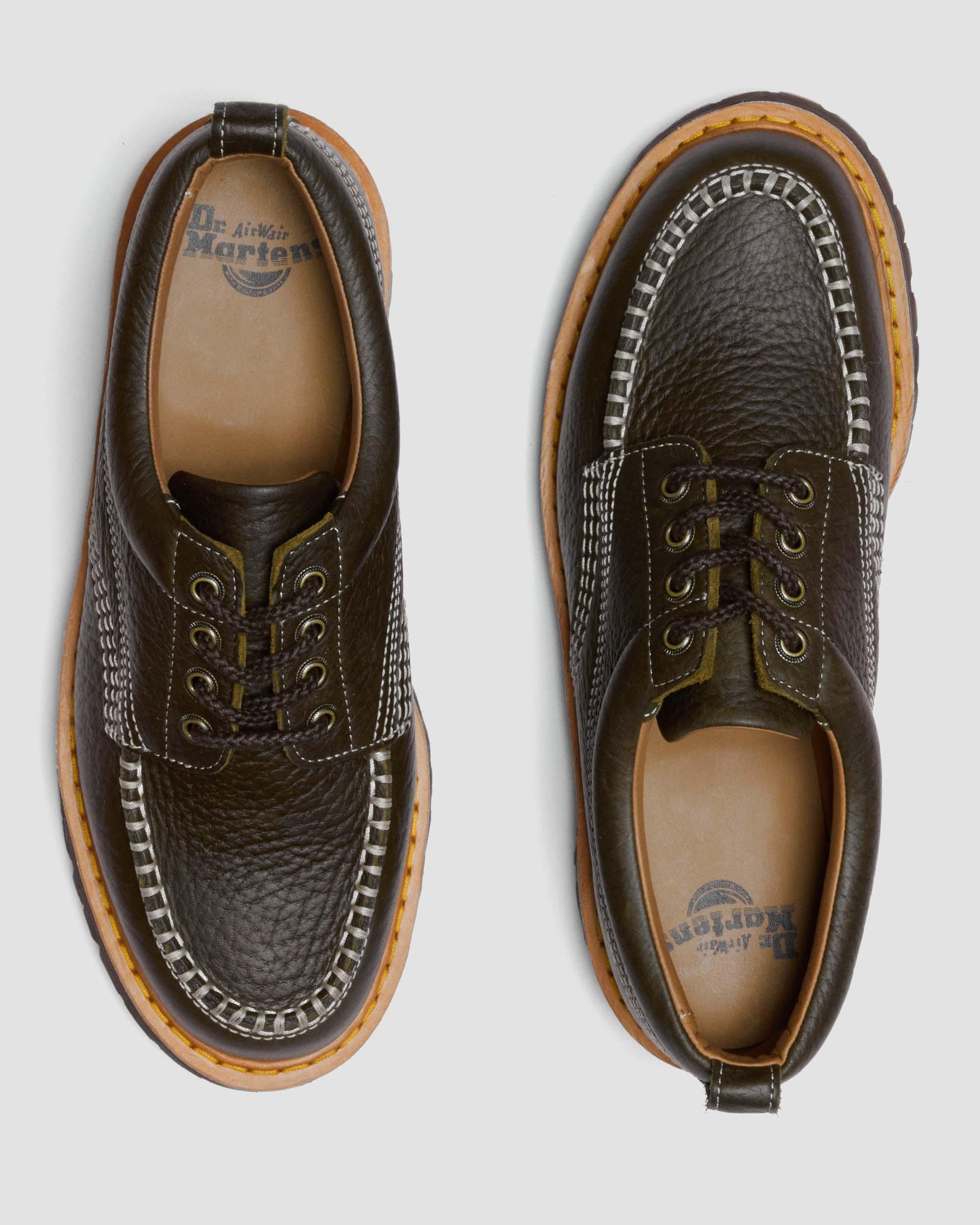 Lowell Wild Grain Leather Moc Toe Shoes in Dms Olive | Dr. Martens