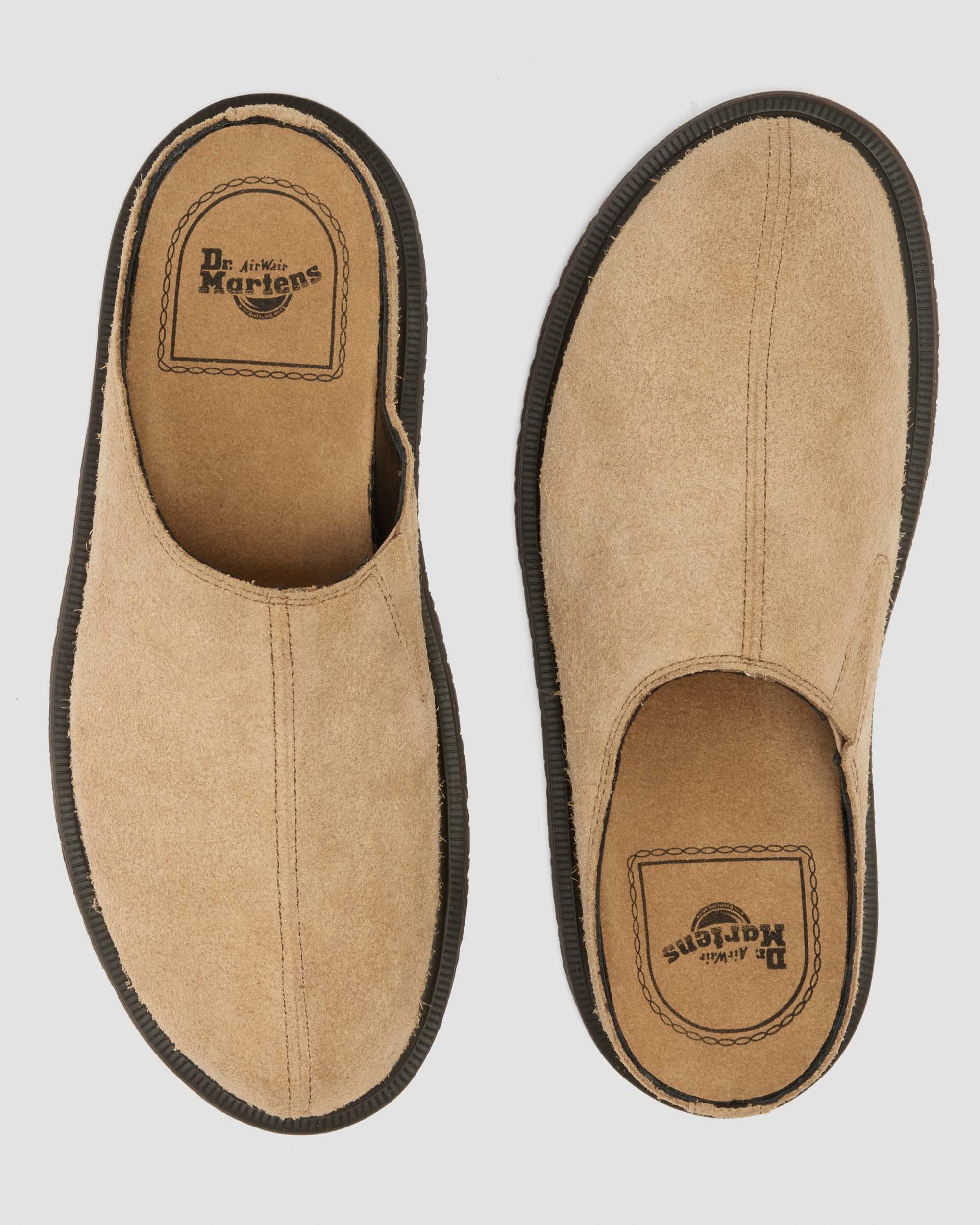 San Hairy Suede Mules in Savannah Tan | Dr. Martens