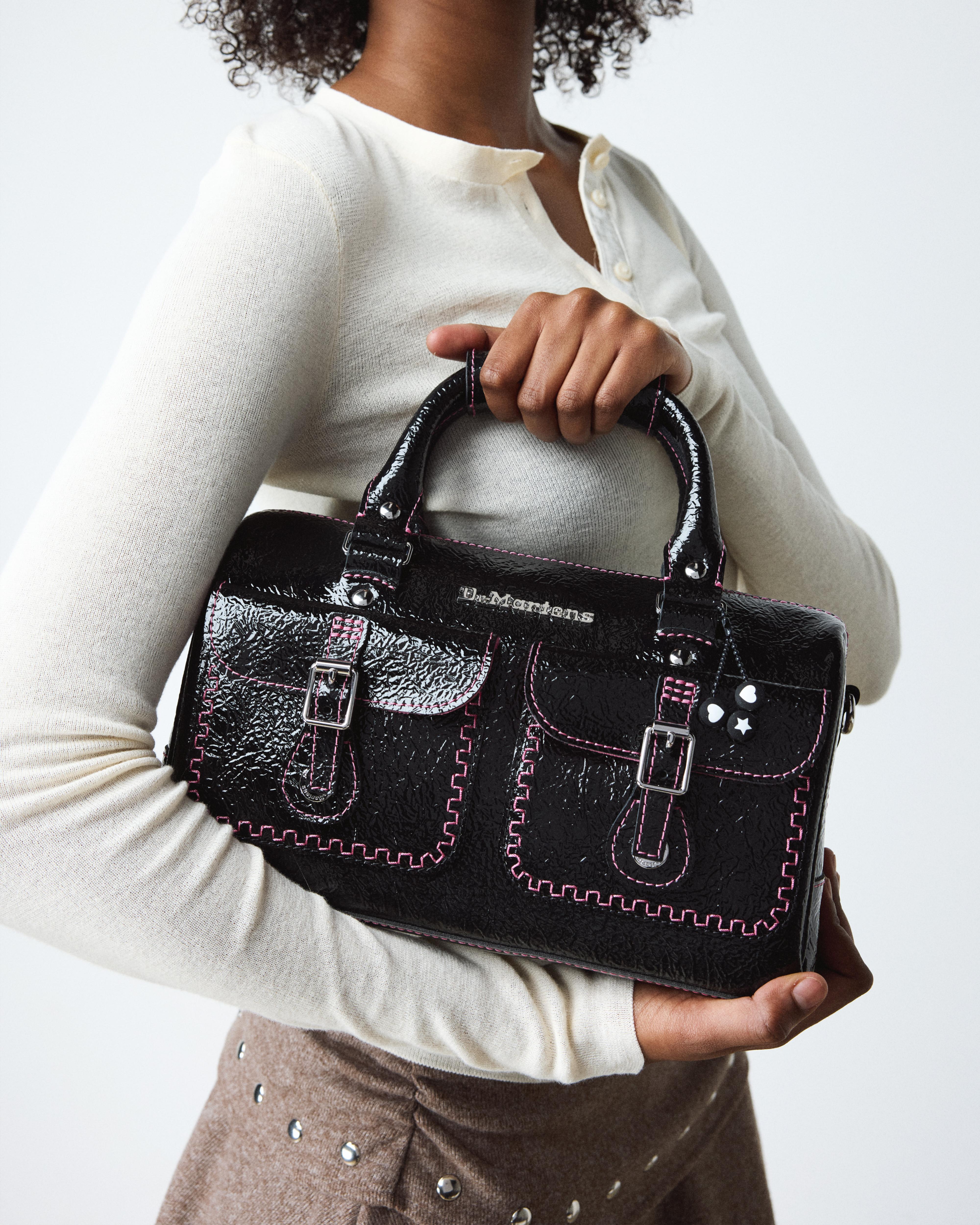 DR MARTENS Top Handle Distressed Patent Leather Bag