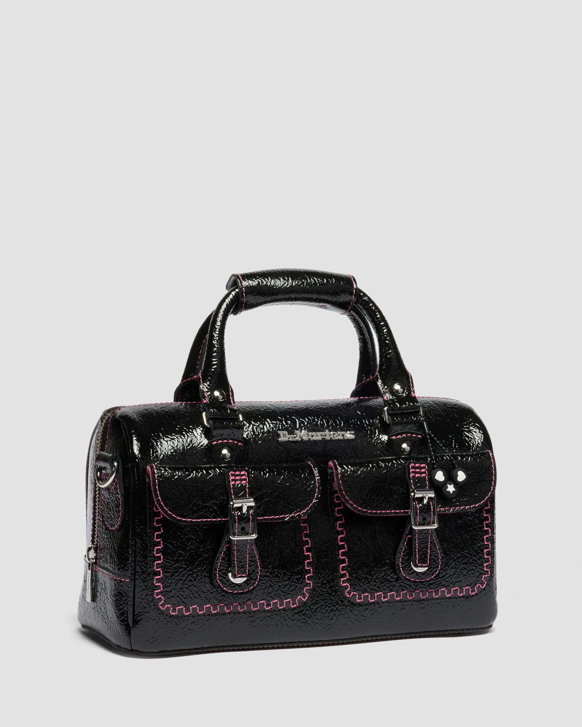 Väska med topphandtag i Distressed lackläder in Svart