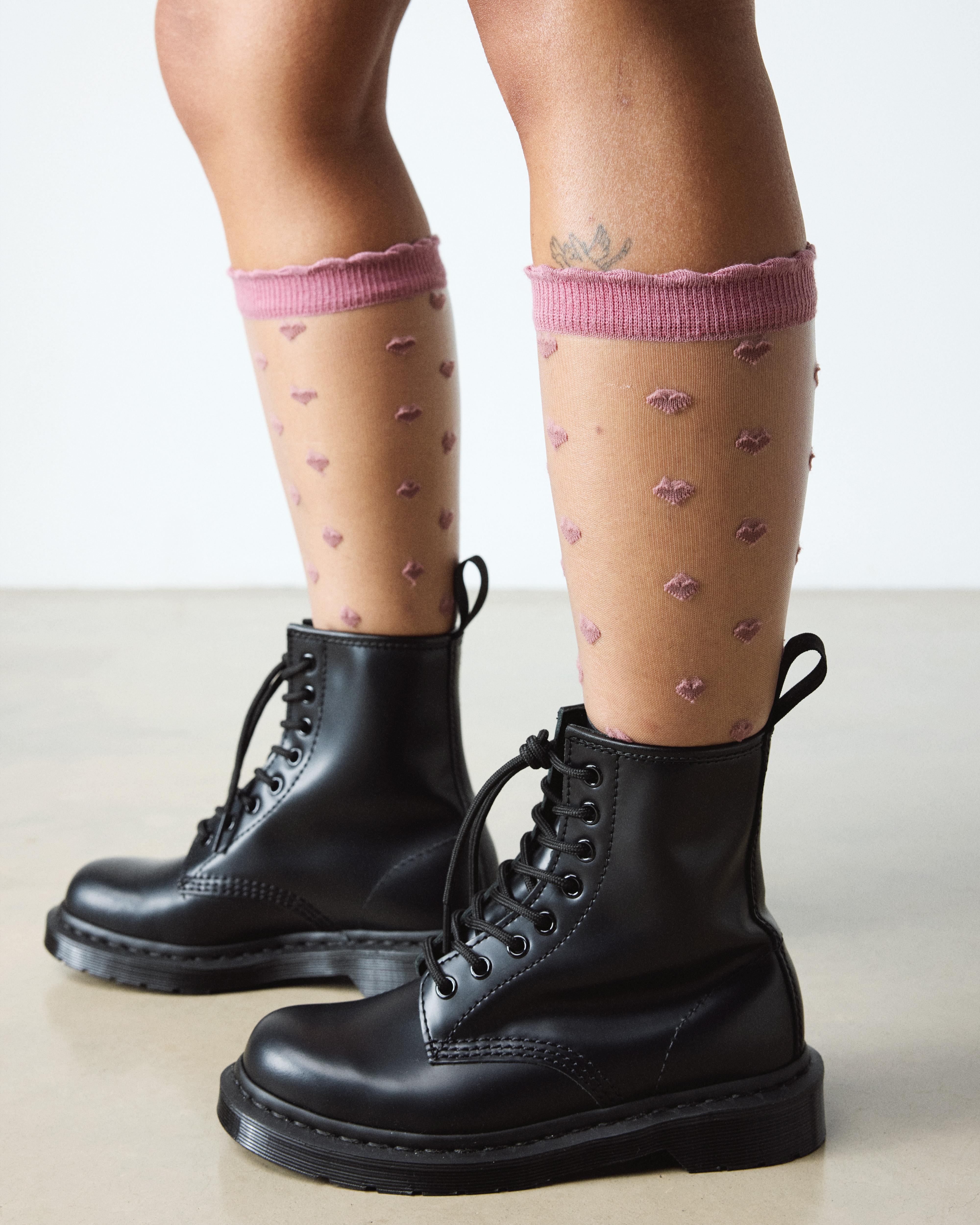 Short Heart Mesh Organic Cotton Blend Socks in DUSTY ROSE