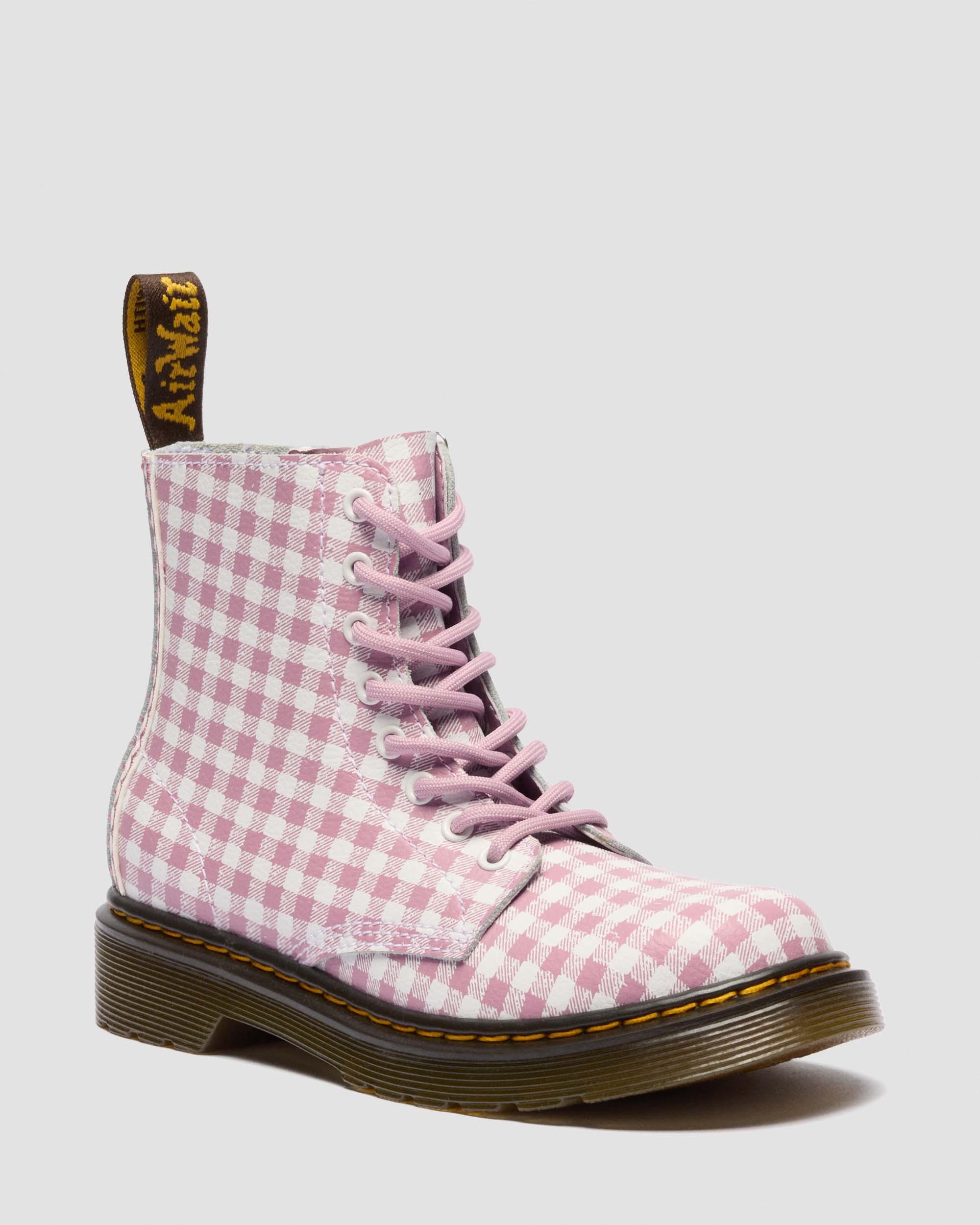 Junior 1460 Gingham Leather Boots in WHITE+DUSTY ROSE | Dr. Martens™