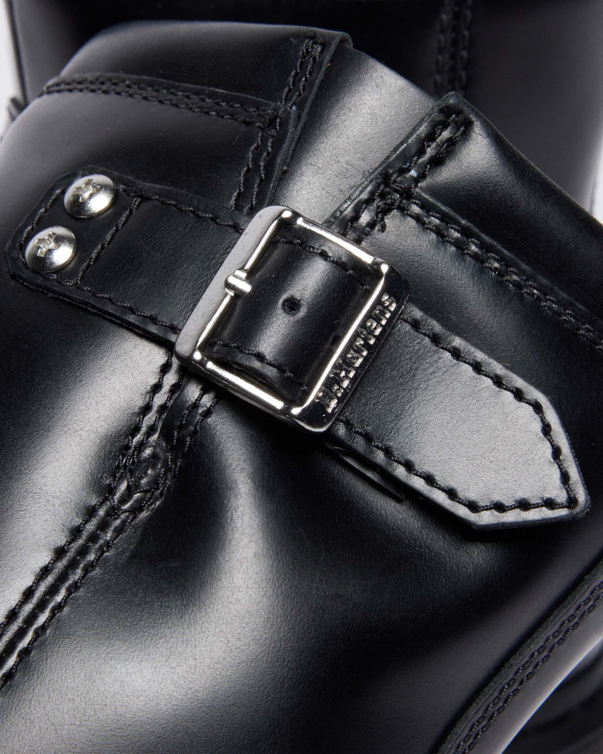 Dr. Martens Anistone Harness Orleans Leather Biker Boots In Black