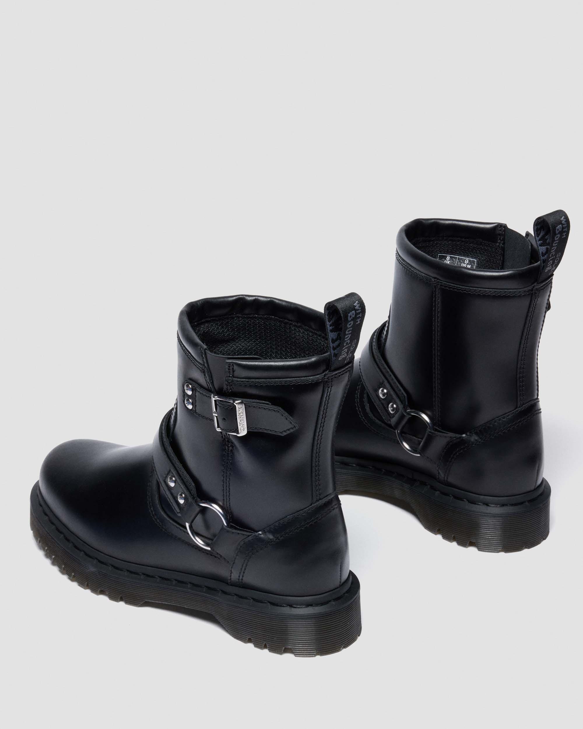 Dr. Martens Anistone Harness Orleans Leather Biker Boots In Black