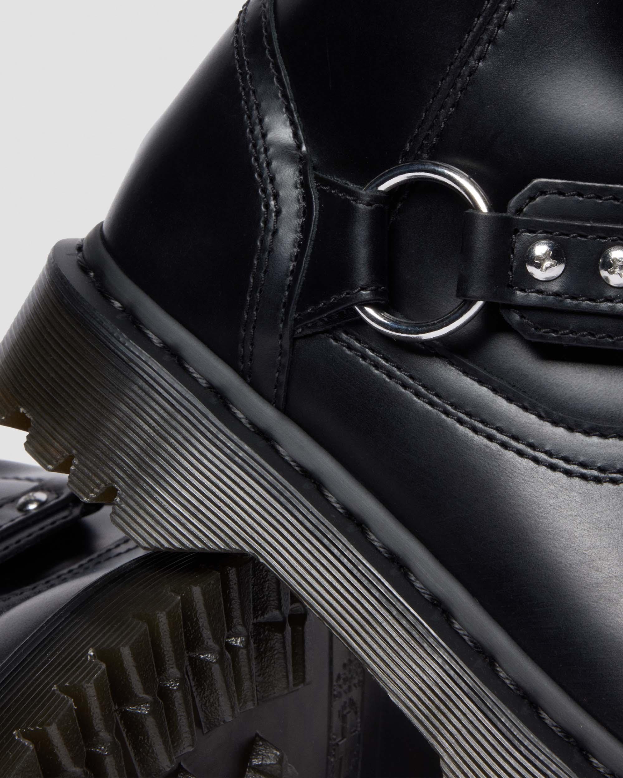 Dr. Martens Anistone Harness Orleans Leather Biker Boots In Black