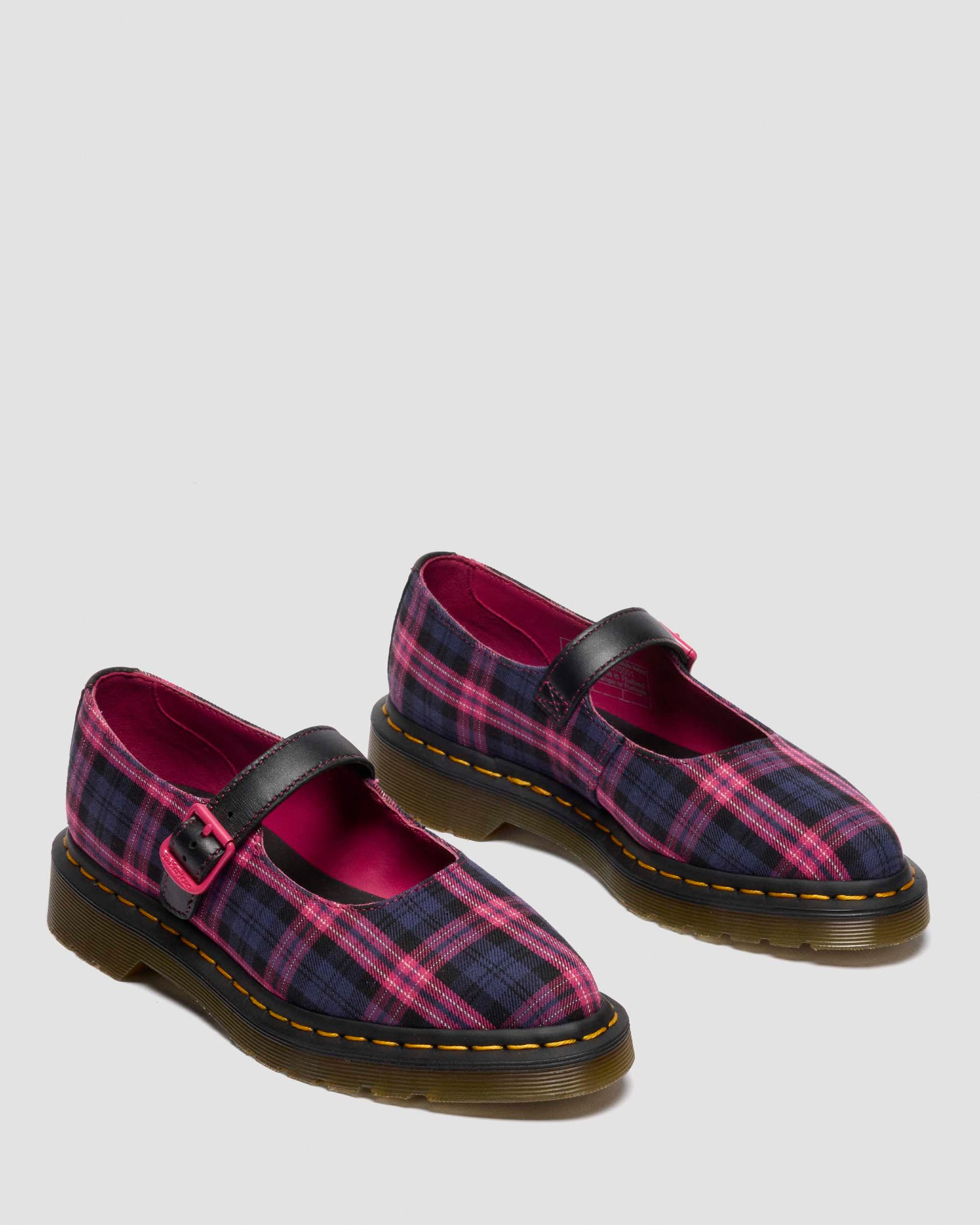 ELPHIE MARY JANE TARTAN SCHUHE in Schwarz & Pink Multi