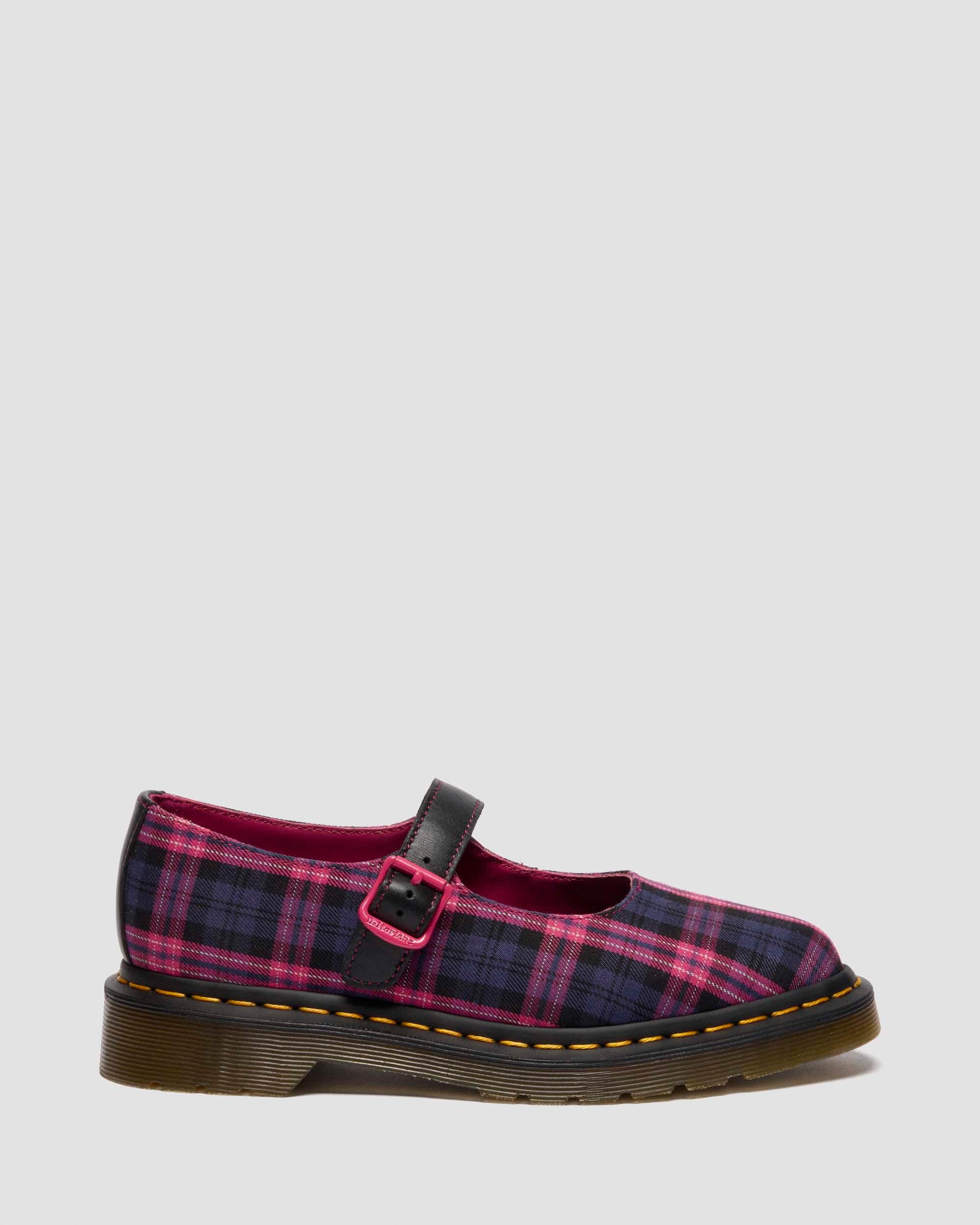 ELPHIE MARY JANE TARTAN SCHUHE in Schwarz & Pink Multi