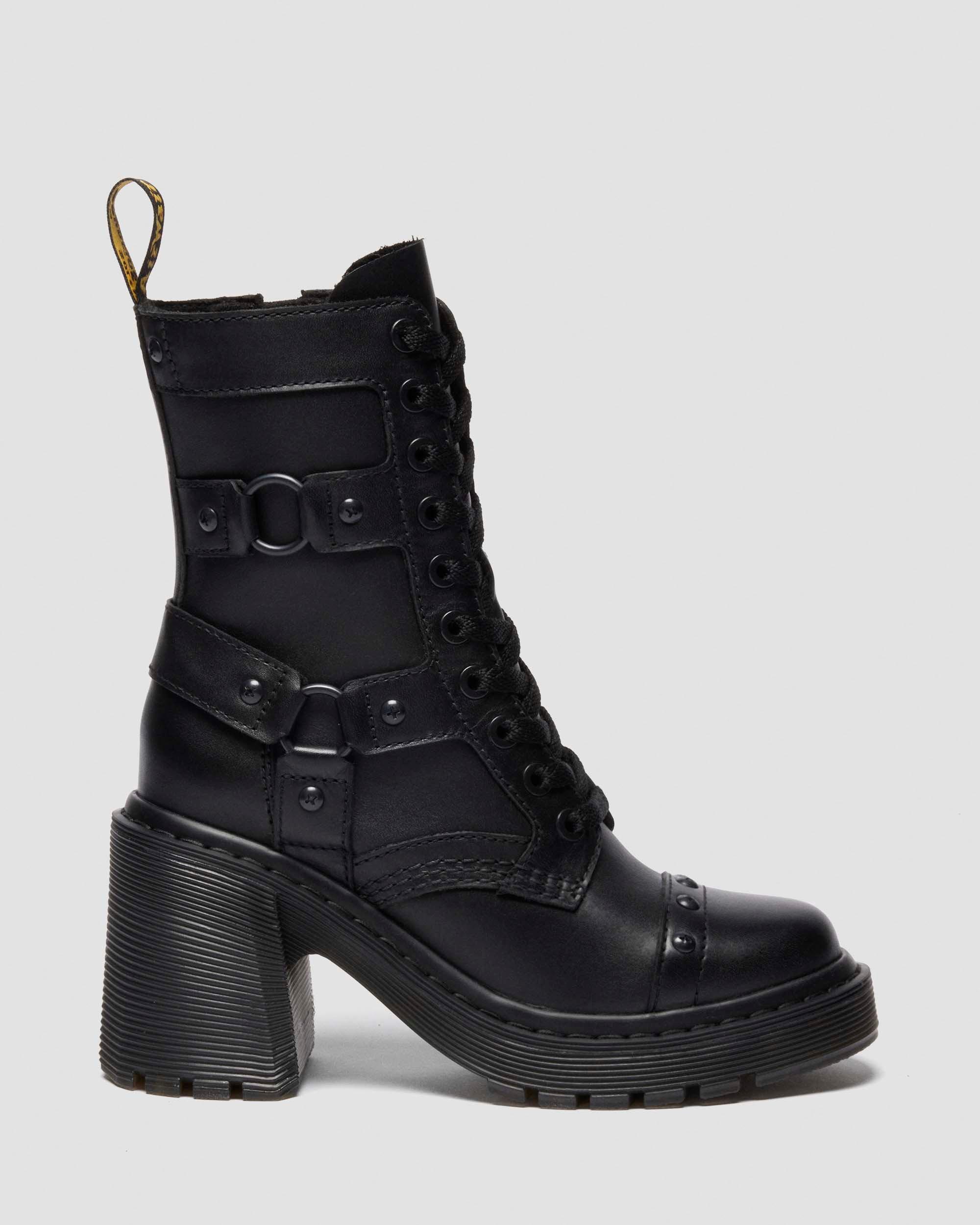 CHESNEY HARNESS SENDAL LEATHER HEELED BOOTS in Black